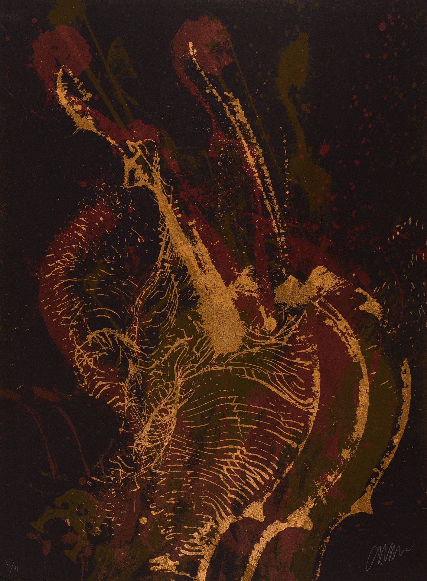 Null 
阿尔曼(1928-2005)

大提琴版画，1990年

黑纸平版画，左下角有小的破损和折痕

有签名和编号的25/99

76 x 56 cm