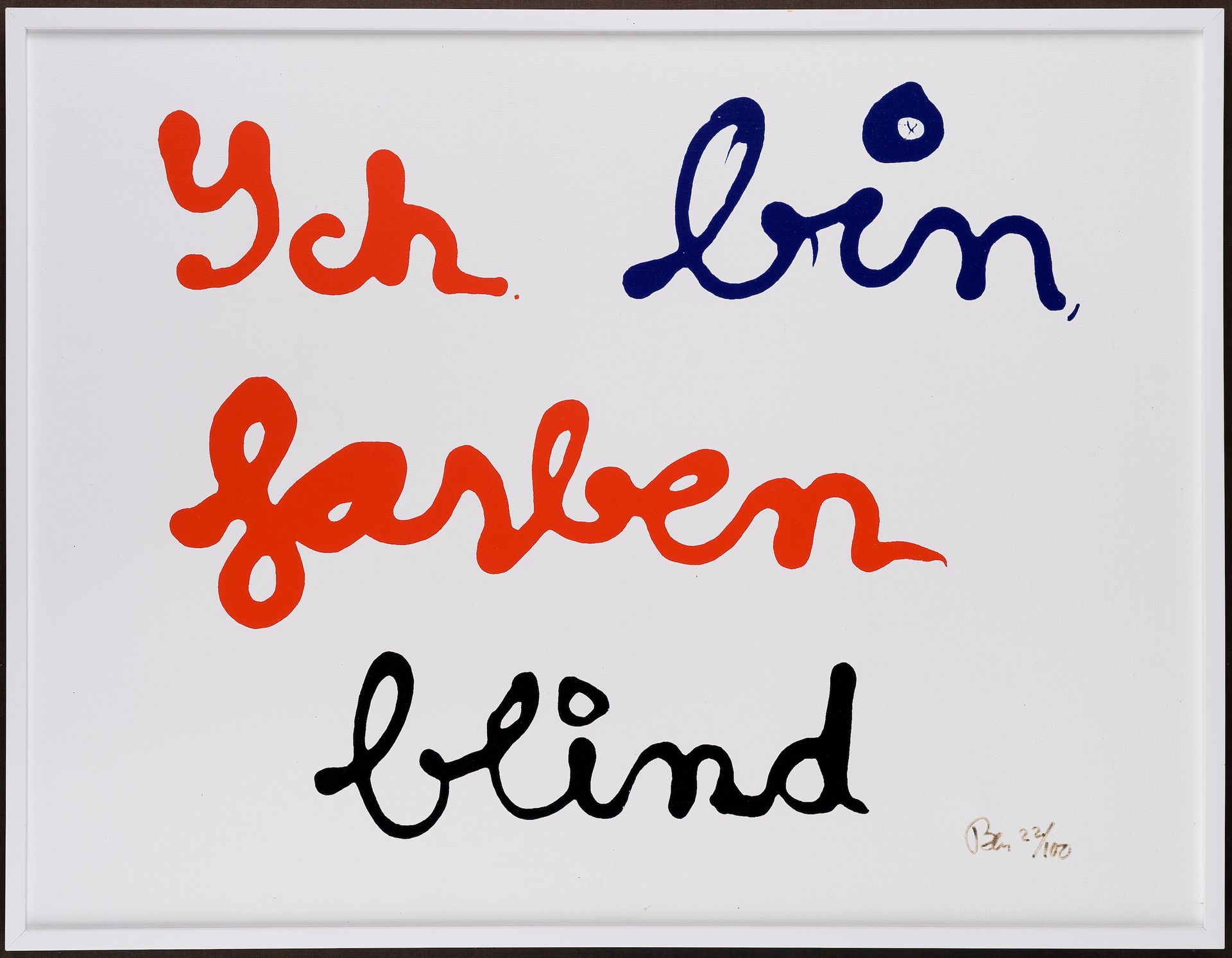 Null BEN VAUTIER (né en 1935)

Ich bin farben blind, 1997

Sérigraphie sur toile&hellip;