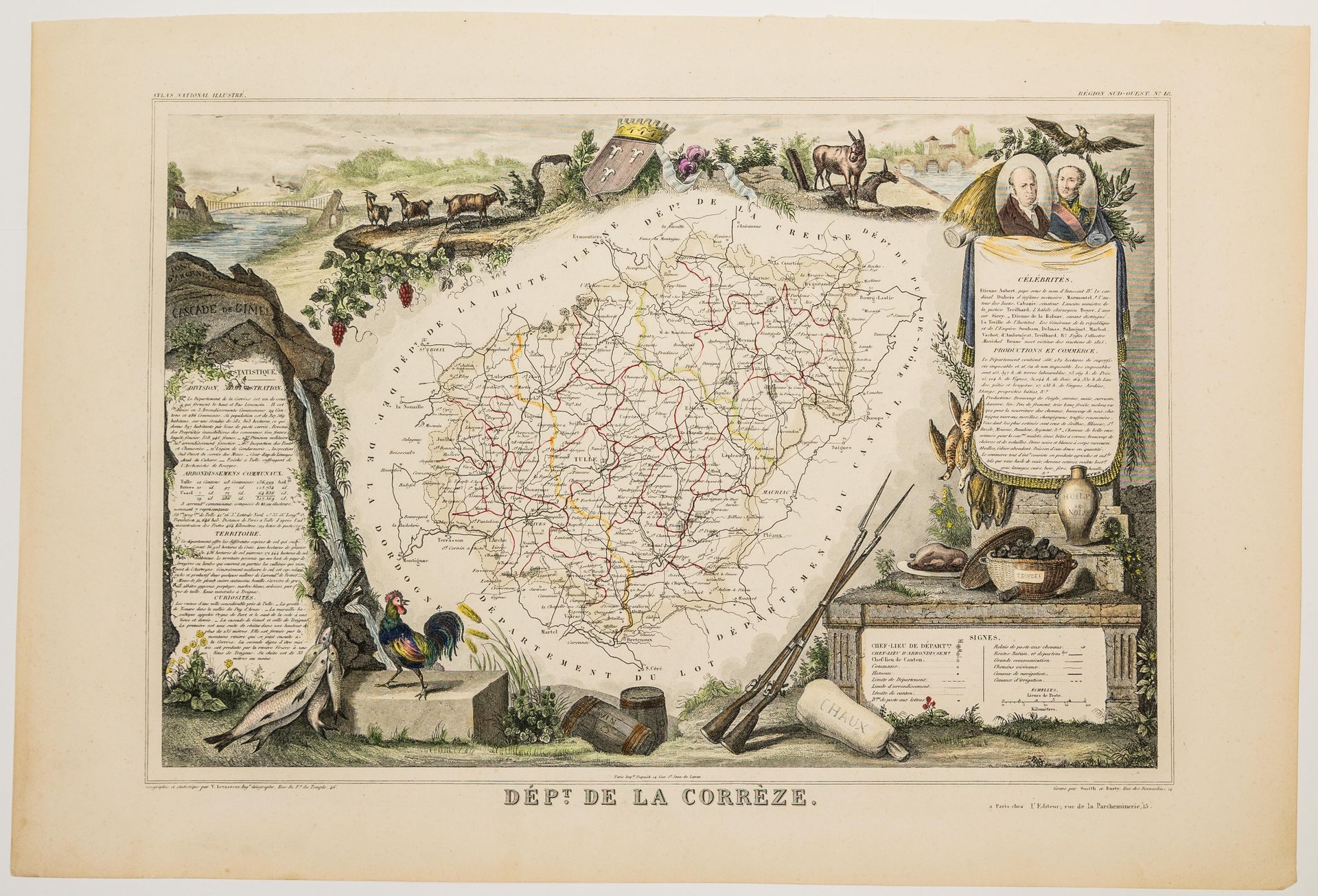 Null 87 - "Département de LA CORRÈZE" Atlas National Illustré (c. 1845) by Levas&hellip;