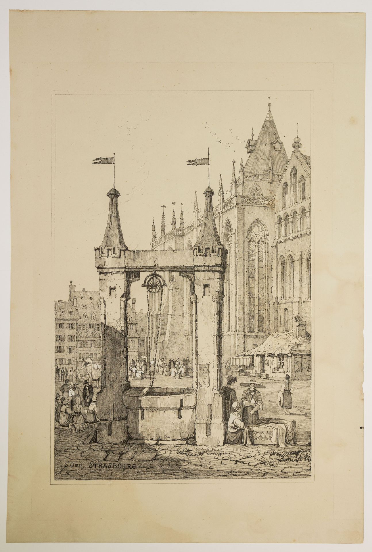 Null 31 - BAS-RHIN。圣奥马尔，斯特拉斯堡。地点：圣托马斯。Samuel PROUT (C. 1830)的罕见石版画 (55 x 36,5 cm&hellip;