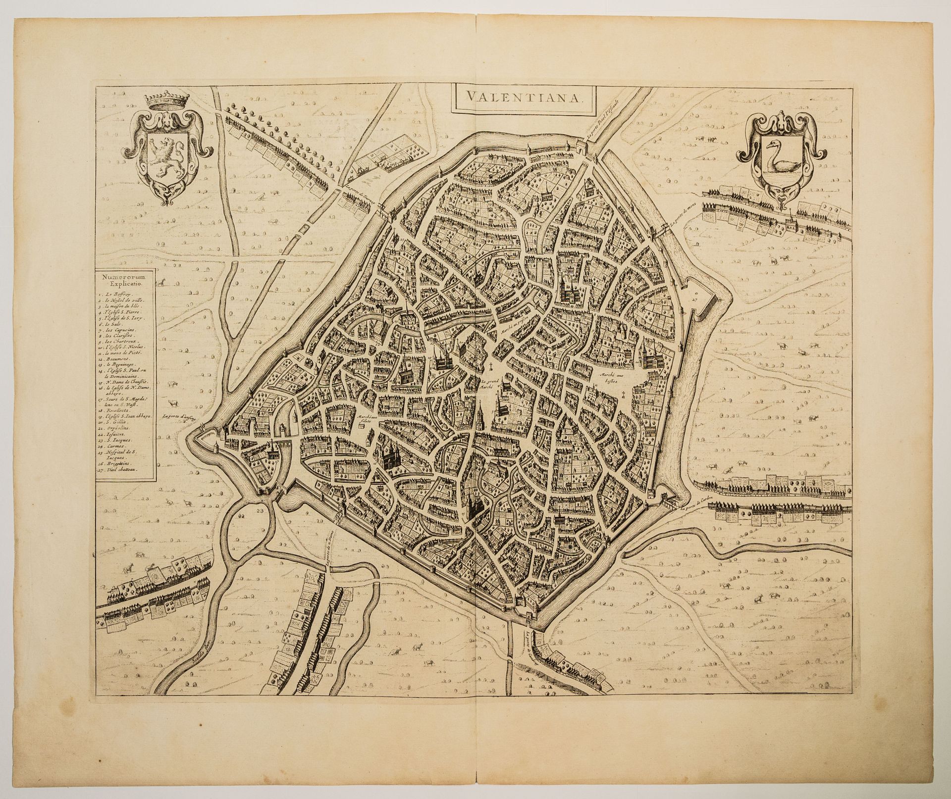 Null 45 - 北方。瓦伦西亚人。"Valentiana"。瓦朗谢讷市平面图，作者：吉夏尔丹，17世纪初（52 x 62厘米）状况A