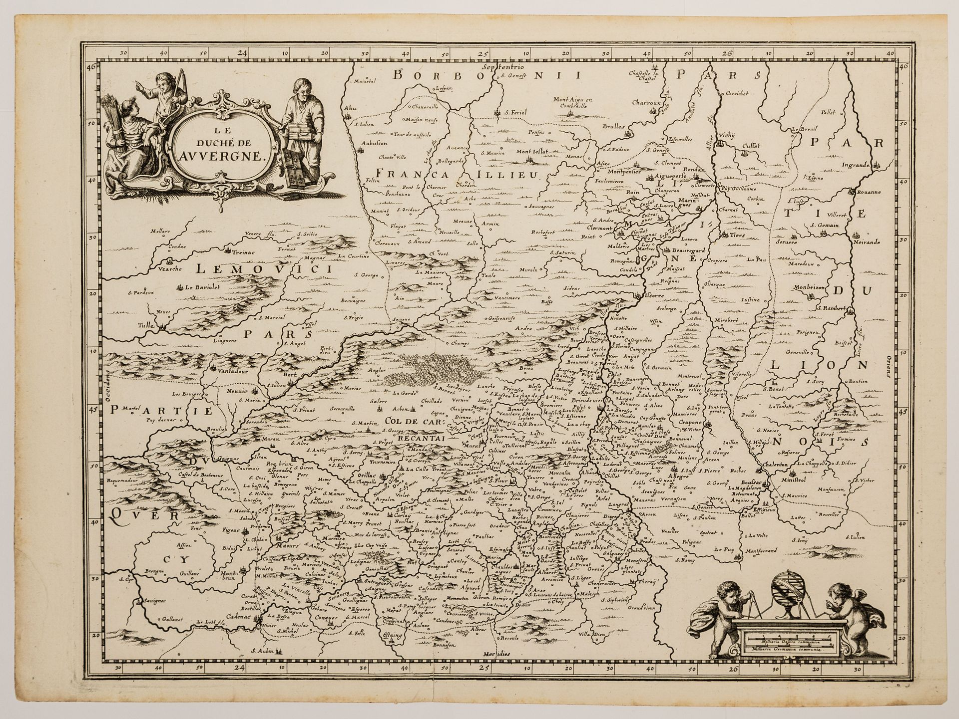 Null 91 - Map XVIIth c. " The Duchy of AUVERGNE " engraved by Mérian. (30 x 40 c&hellip;
