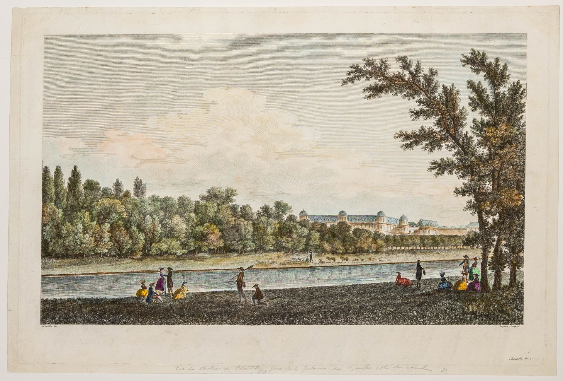Null 60 - OISE。CHANTILLY."从运河另一边的草坪上拍摄的尚蒂伊城堡的景色。拉孔布的绘图，杜帕克的雕刻。(约1780年) (29,5 x 4&hellip;