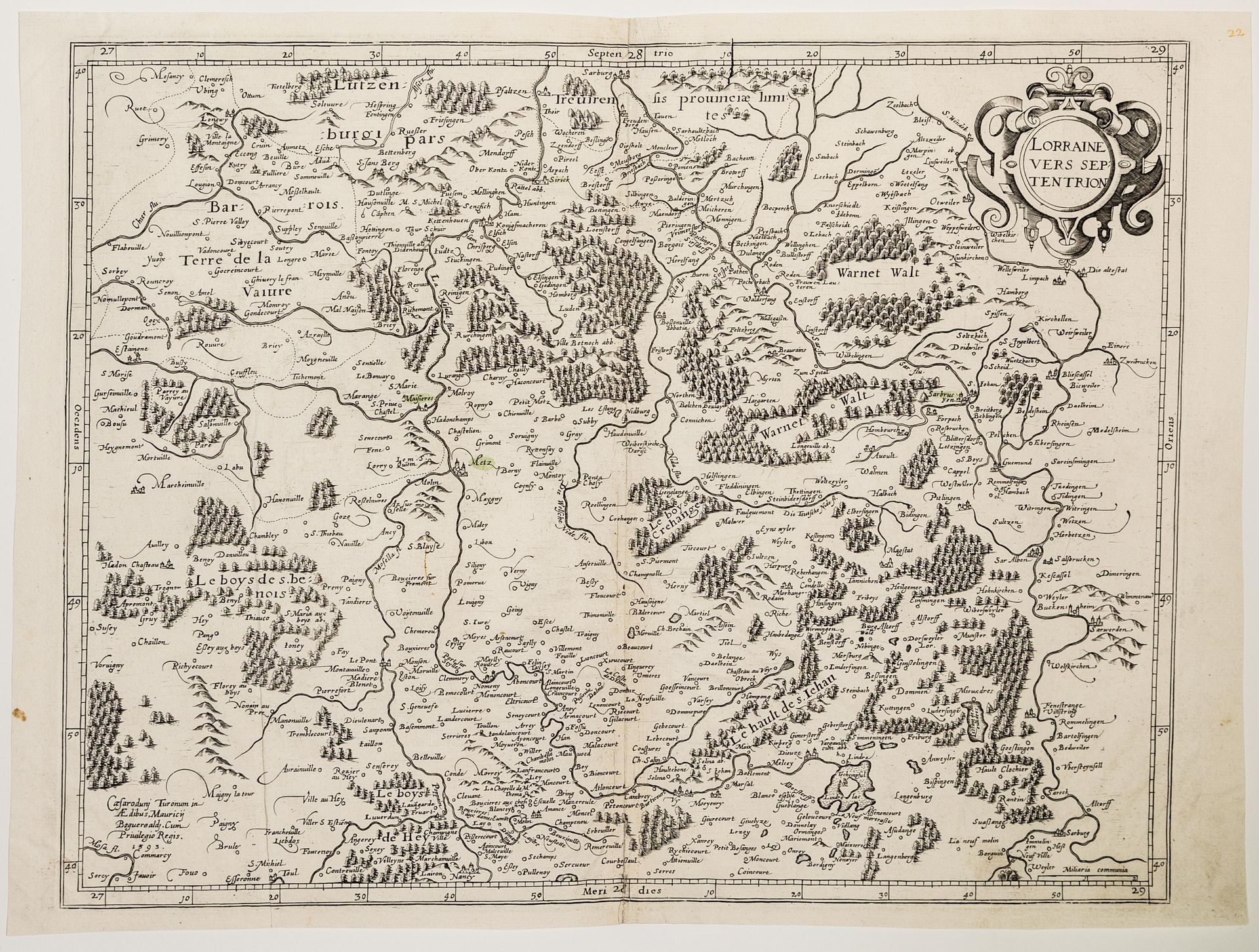 Null 11 - "LORRAINE，朝向Septentrion"。日期：1593年（约1620年）（37,5 x 50厘米）状况：B. 标记的折页（中间是梅&hellip;