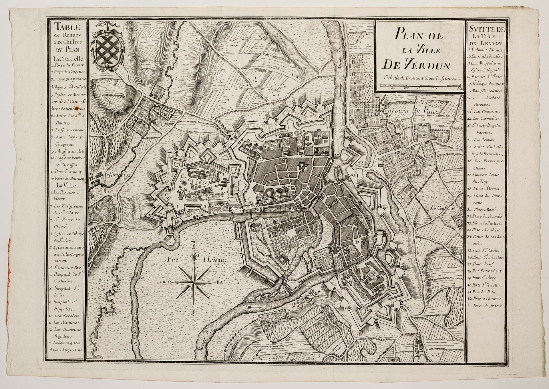 Null 14 - MEUSE."VERDUN市的计划。规模为300 Toises de France。 计划》的数字参考表。城堡，城市。18世纪P.L. Ch&hellip;