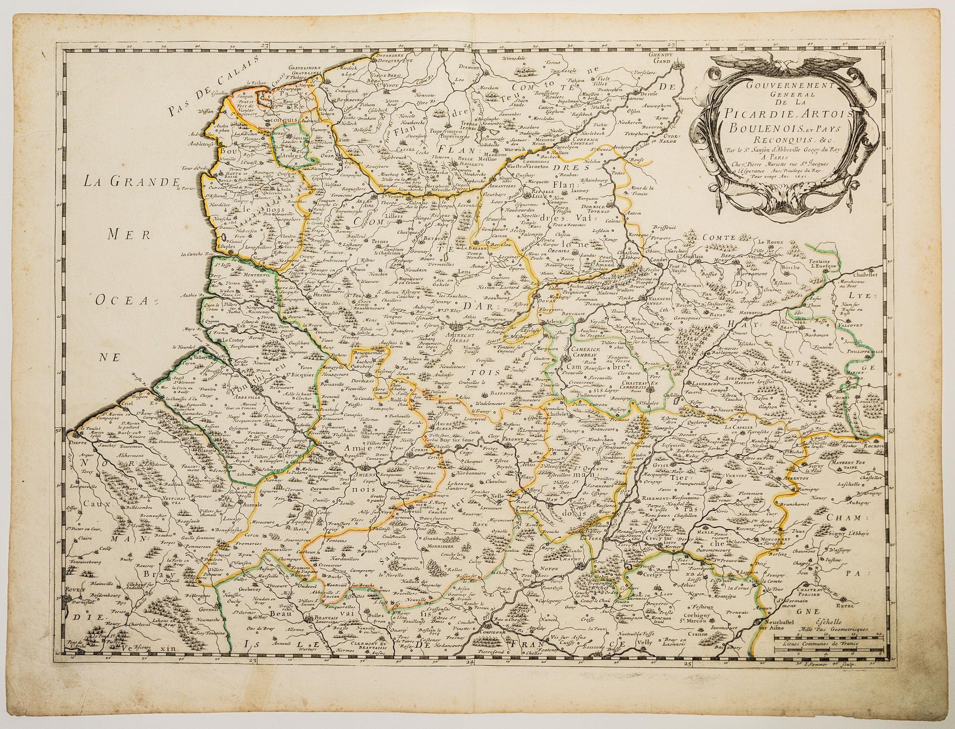 Null 38 - Karte von 1651: "Gouvernement général de la PICARDIE, ARTOIS, BOULENOI&hellip;