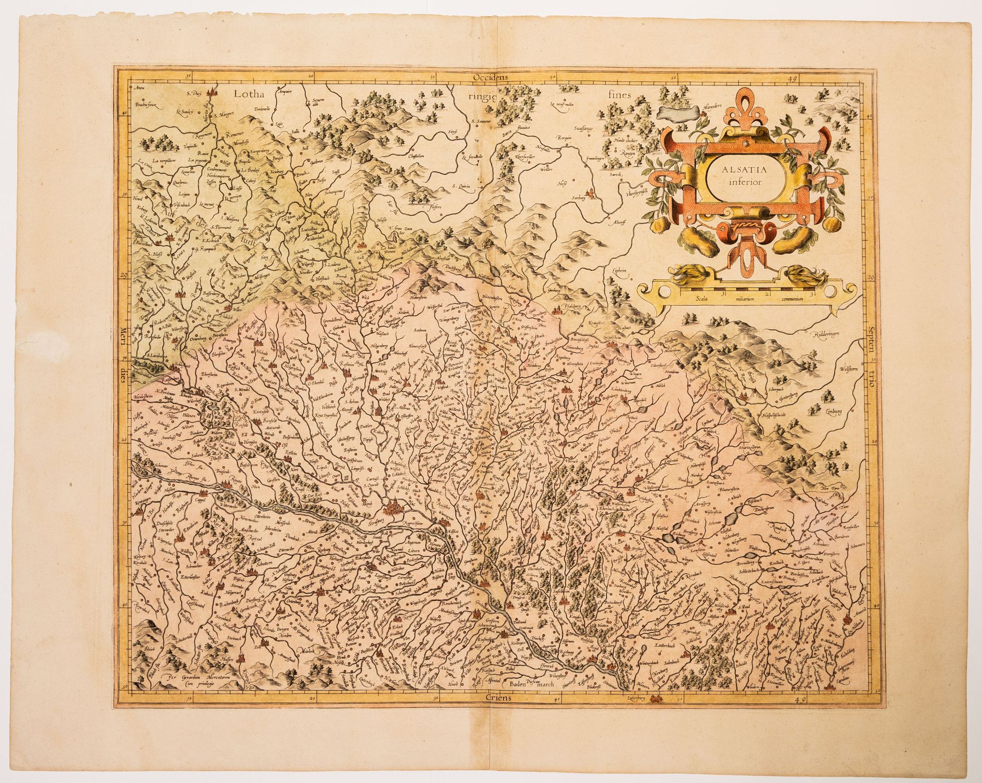 Null 28 - ALSACE. Mappa del XVII secolo "ALSATIA inferior. (regione di Strasburg&hellip;