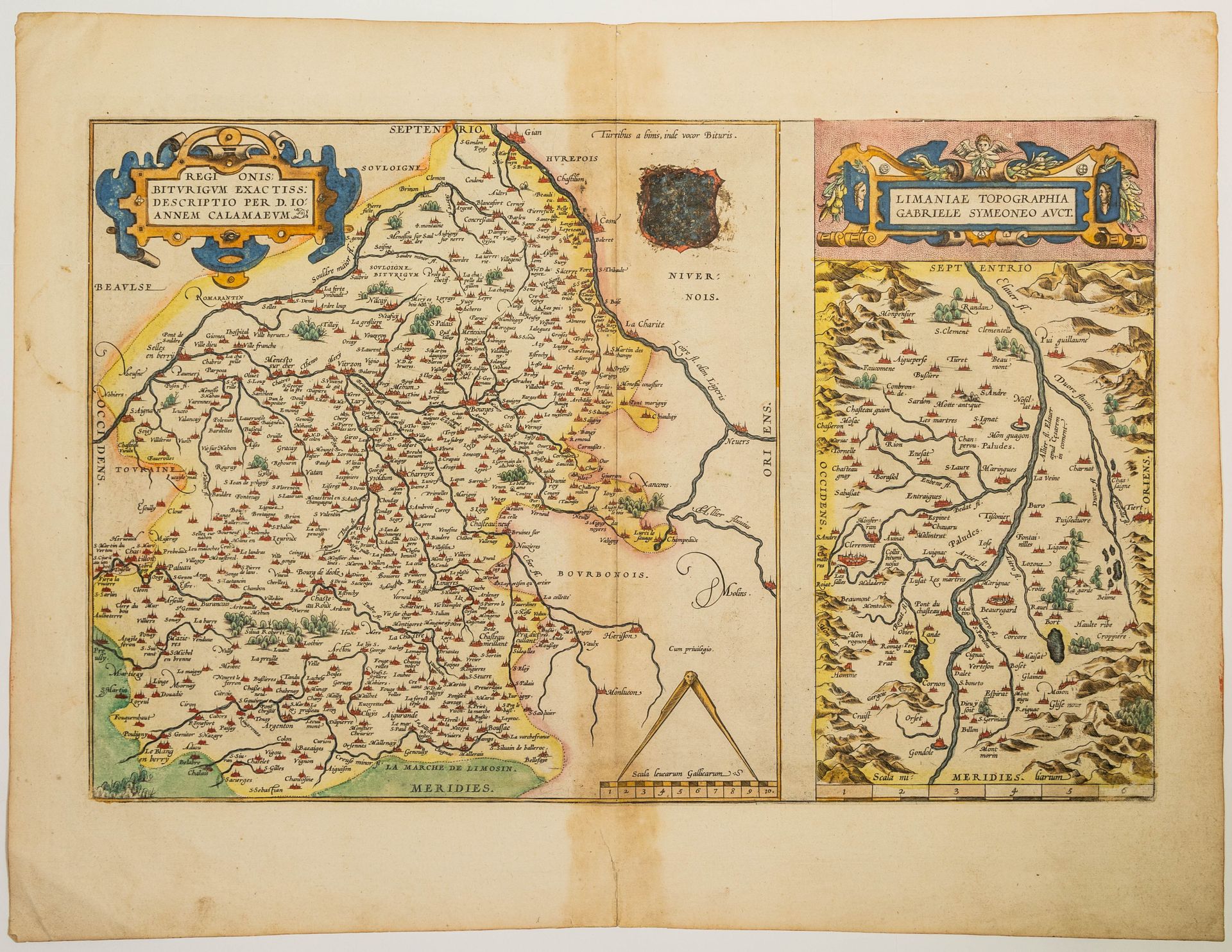 Null 74 - 16世纪的BERRY和LA LIMAGNE（奥弗涅中心）地图（约1579年）"Biturigum regio..."（Châteauroux&hellip;