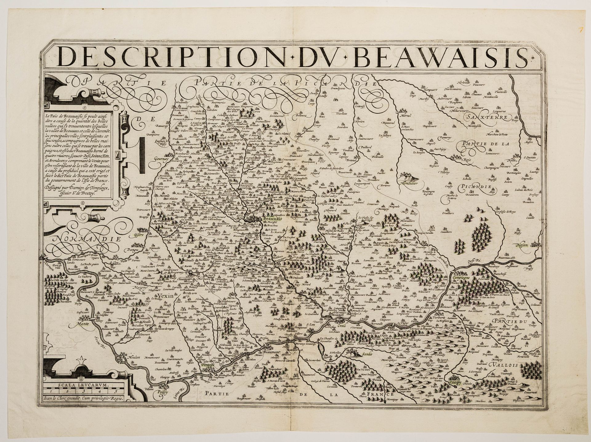 Null 57 - Mapa XVII de OISE : " DESCRIPTION DU BEAUVAISIS " Jean LE CLERC excudi&hellip;