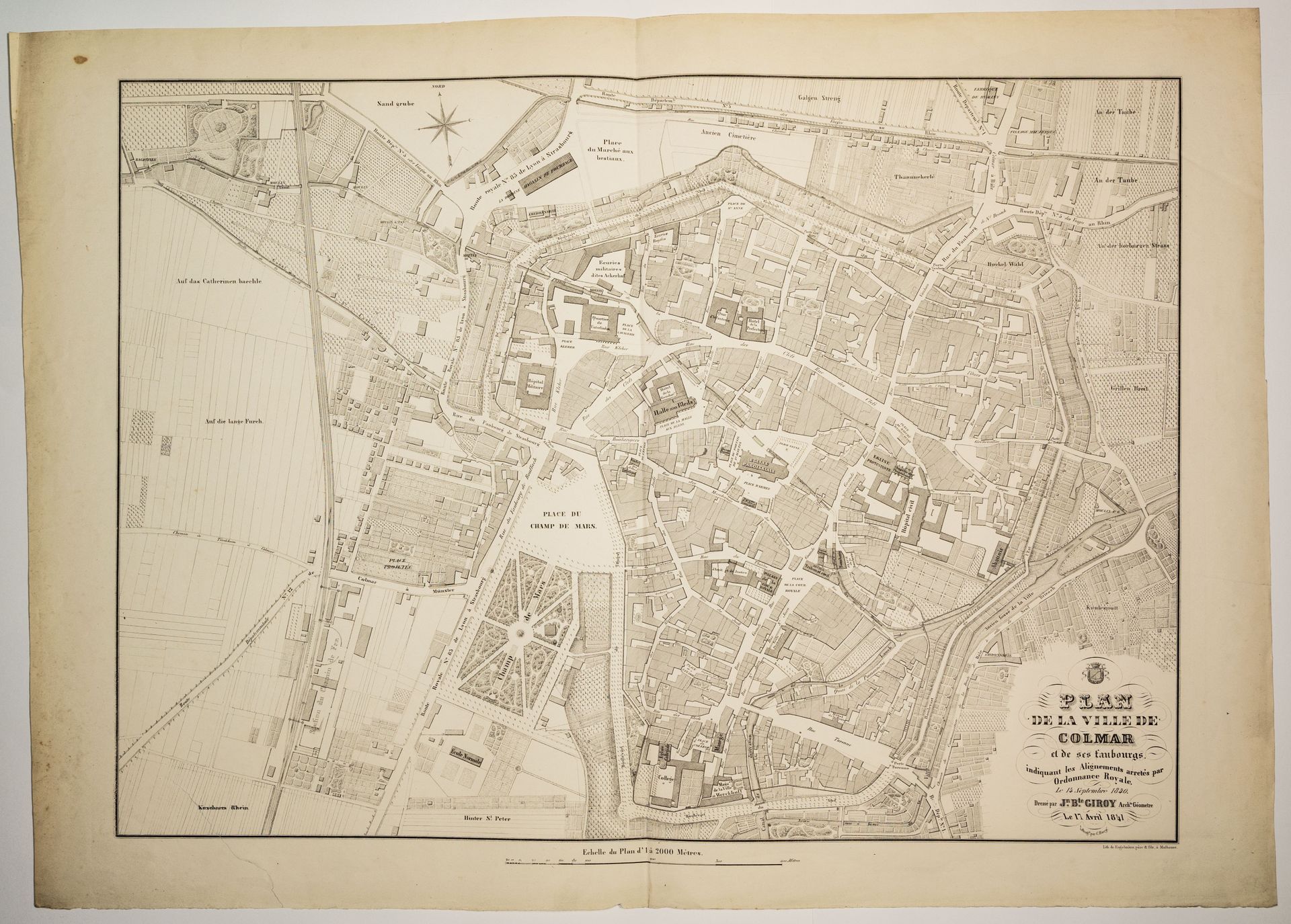 Null 33 - Haut-Rhin.大型的 "科尔马市及其郊区规划图，表明1840年9月14日皇家命令决定的路线。1841年4月17日由Jean Bapti&hellip;