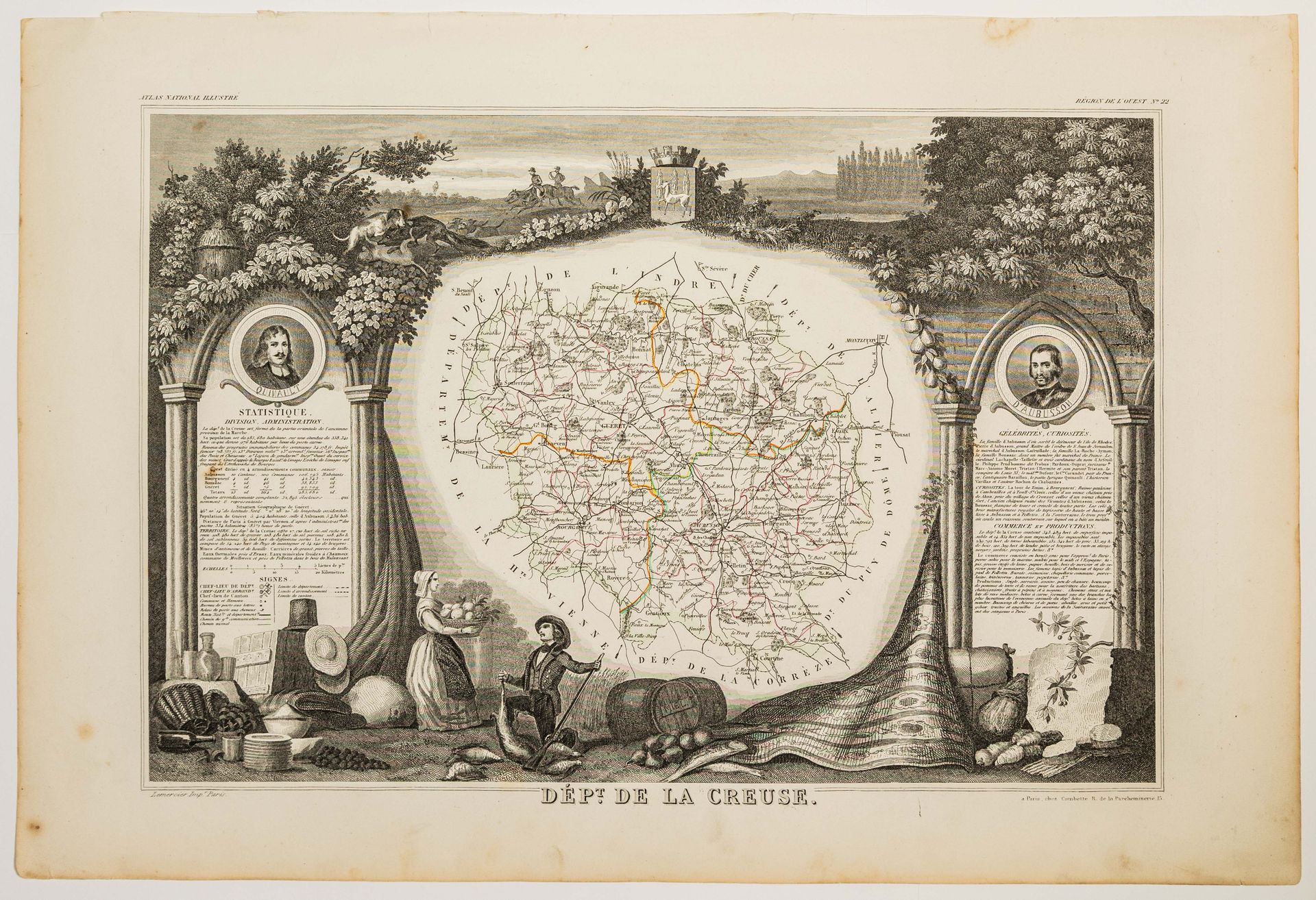 Null 88 - "拉科鲁斯省 "国家插图地图集（约1845年）。Impr. Lemercier, Paris (35,5 x 52,5 cm) 状态B+。