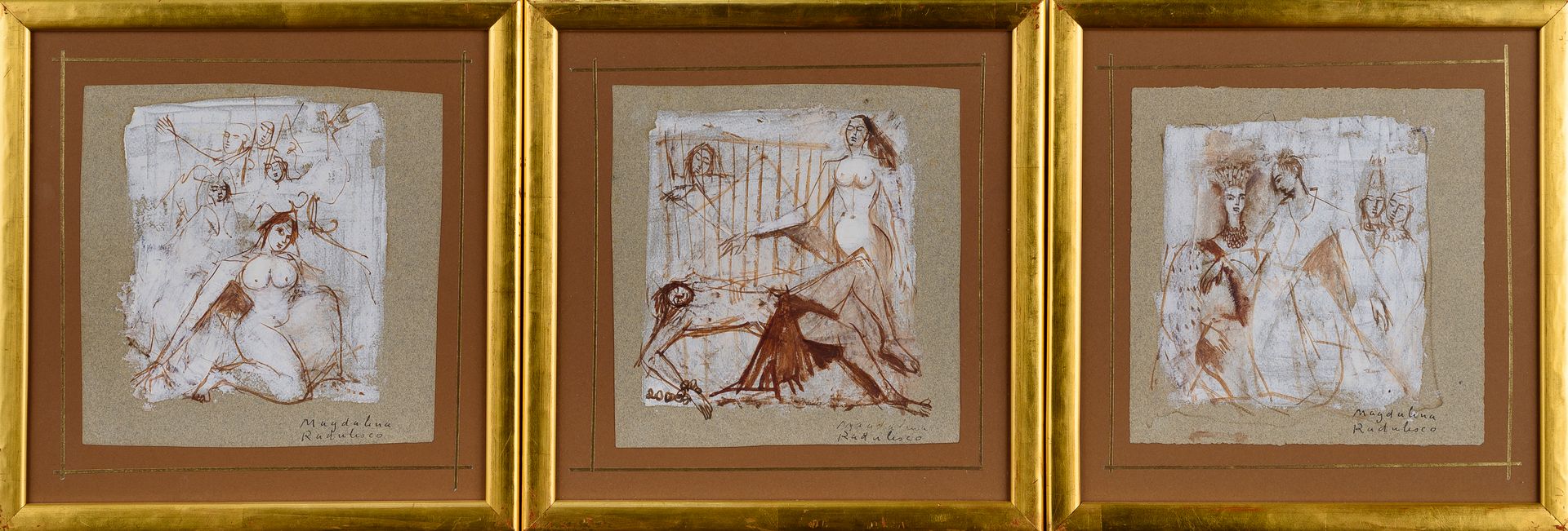 Null Magdalena RADULESCO (1902-1983) 有人物的构图 纸上油彩，右下角有签名 21 x 21 cm 大约。