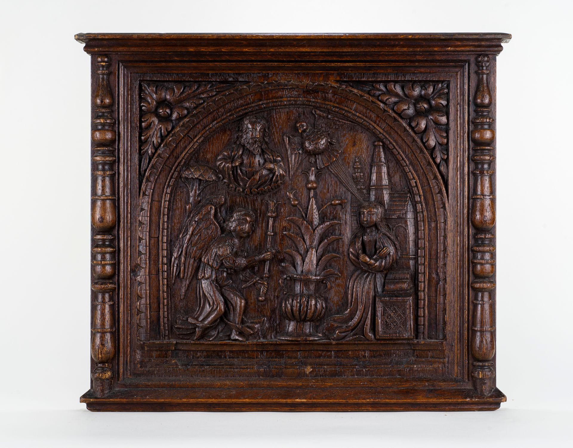 Null The Annunciation in representation Bas-relief carved oak, Gothic architectu&hellip;