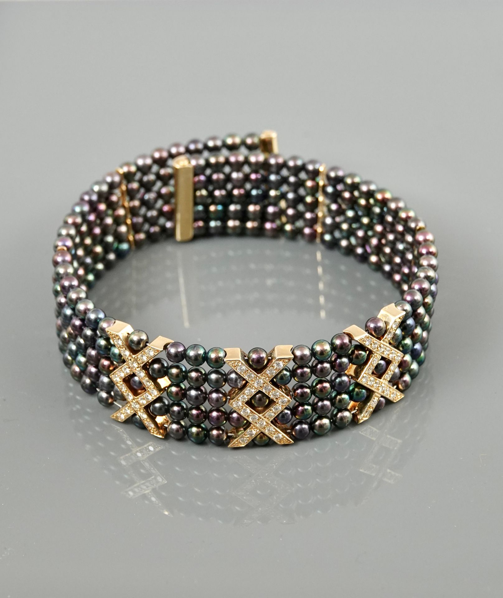 Null Collar de perlas de Tahití, diámetro 5 mm, 750 MM, cierres y motivos de oro&hellip;