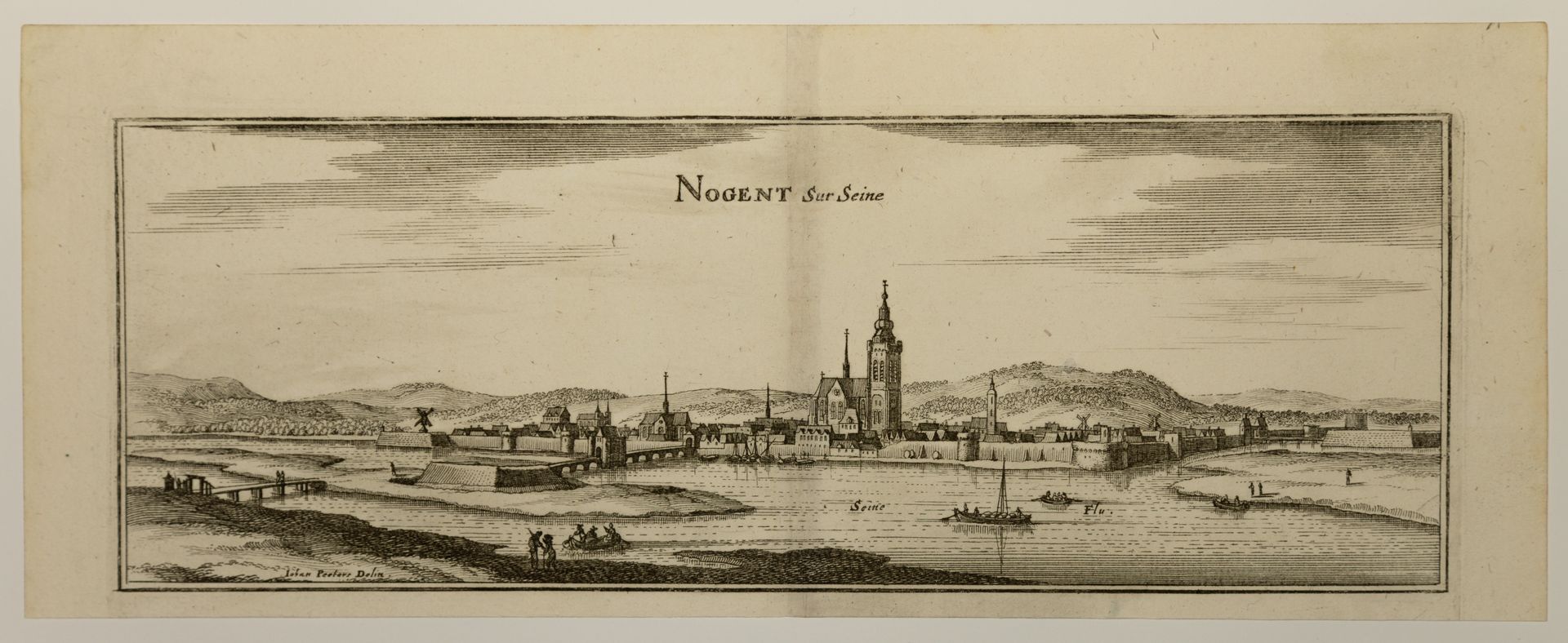 Null AUBE."nogent-sur-seine"。17世纪梅里安的版画（14 x 35.5厘米）状况A