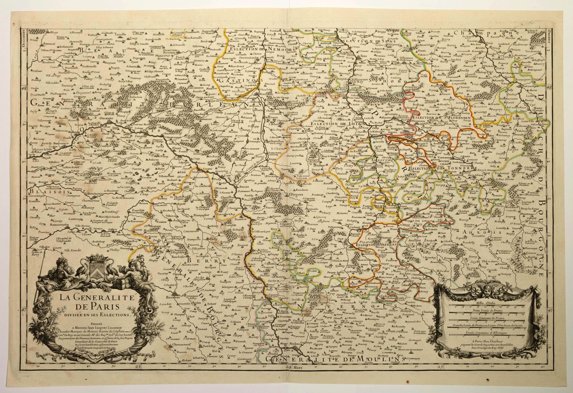 Null LOIRET, YONNE... Map of 1695: Lower part of the "LA GÉNÉRALITÉ DE PARIS, di&hellip;