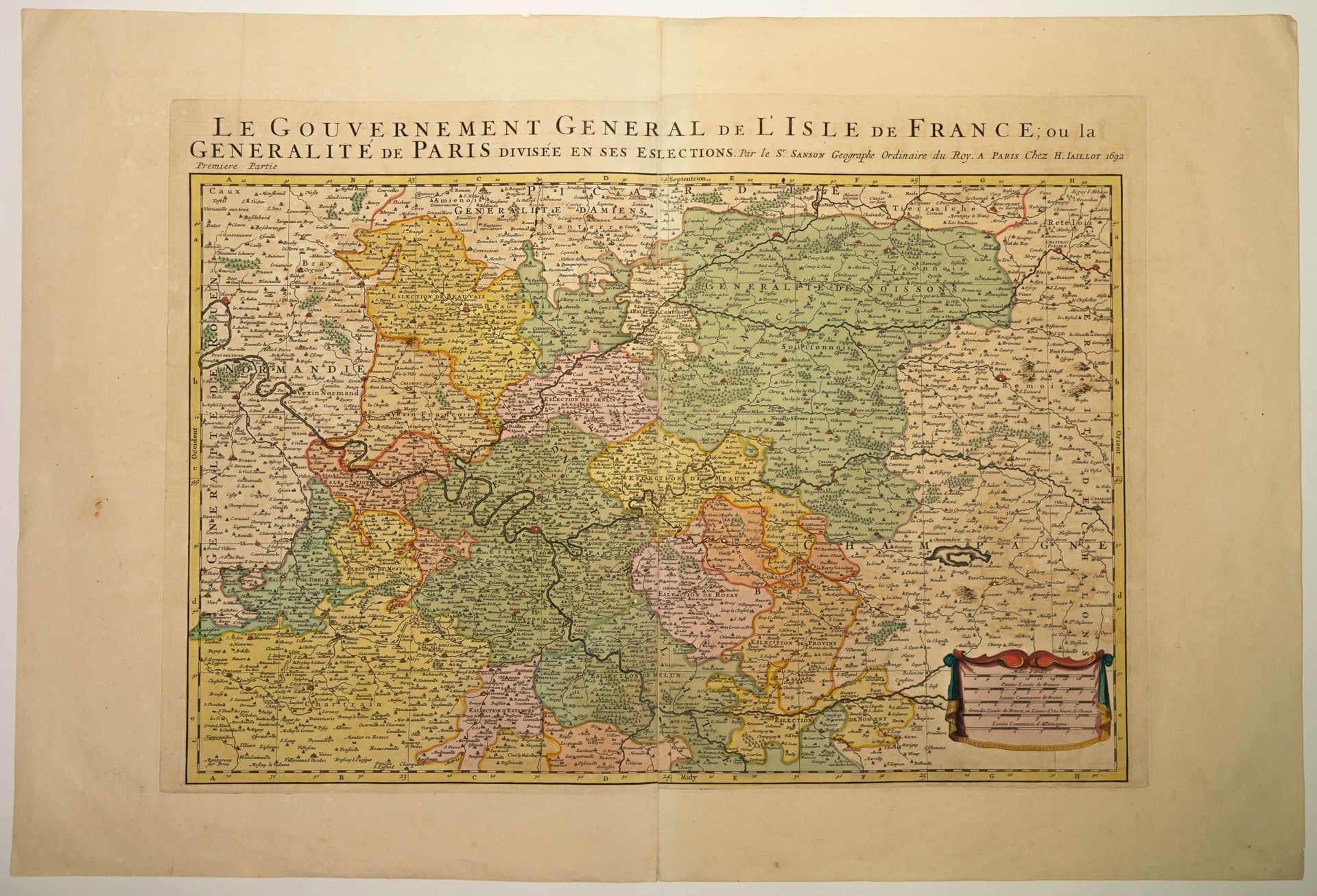 Null ILE DE FRANCE. Karte von 1692: "le Gouvernement général de L'ISLE DE FRANCE&hellip;