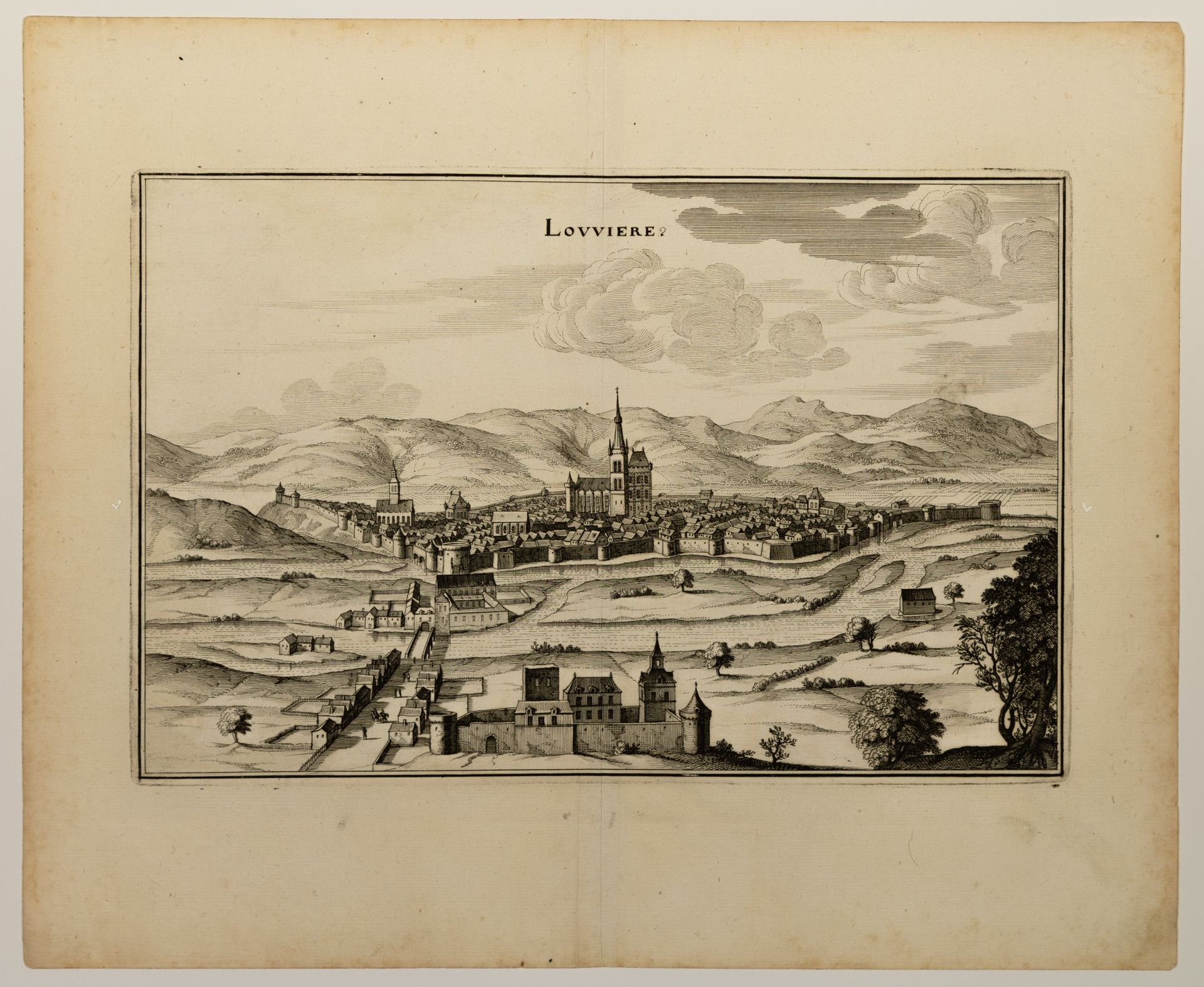 Null EURE. View of the City of LOUVIERS, in its ramparts. Engraving XVIIe of MÉR&hellip;