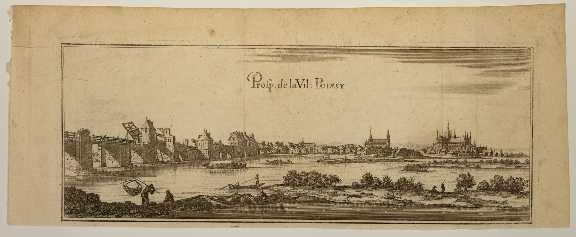 Null YVELINES。17世纪POISSY镇的景色（16 x 39厘米）状况B+。
