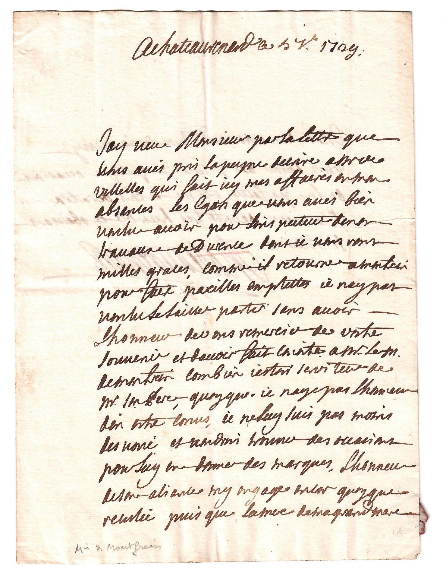 Null D'AYMAR DE CHÂTEAURENARD. Superba lettera A.S. Del marchese d'Eymar de CHÂT&hellip;