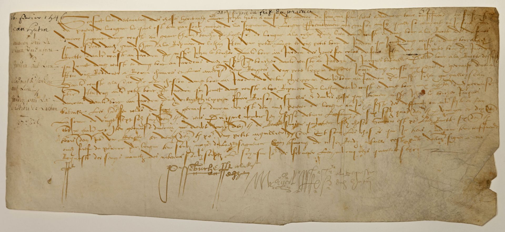 Null MAINE-ET-LOIRE. LONGUÉ JUMELLE (49). Charte du 16 février 1546. Jean HUTIN &hellip;
