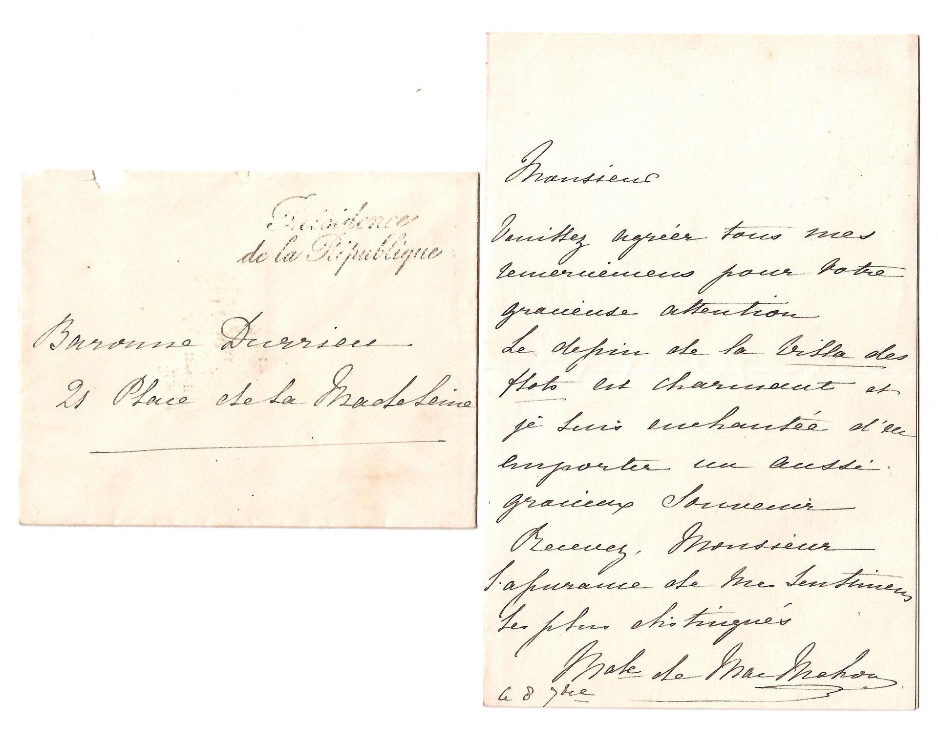 Null Maréchale de MAC-MAHON (Élisabeth de la Croix de Castries) - Letter signed &hellip;