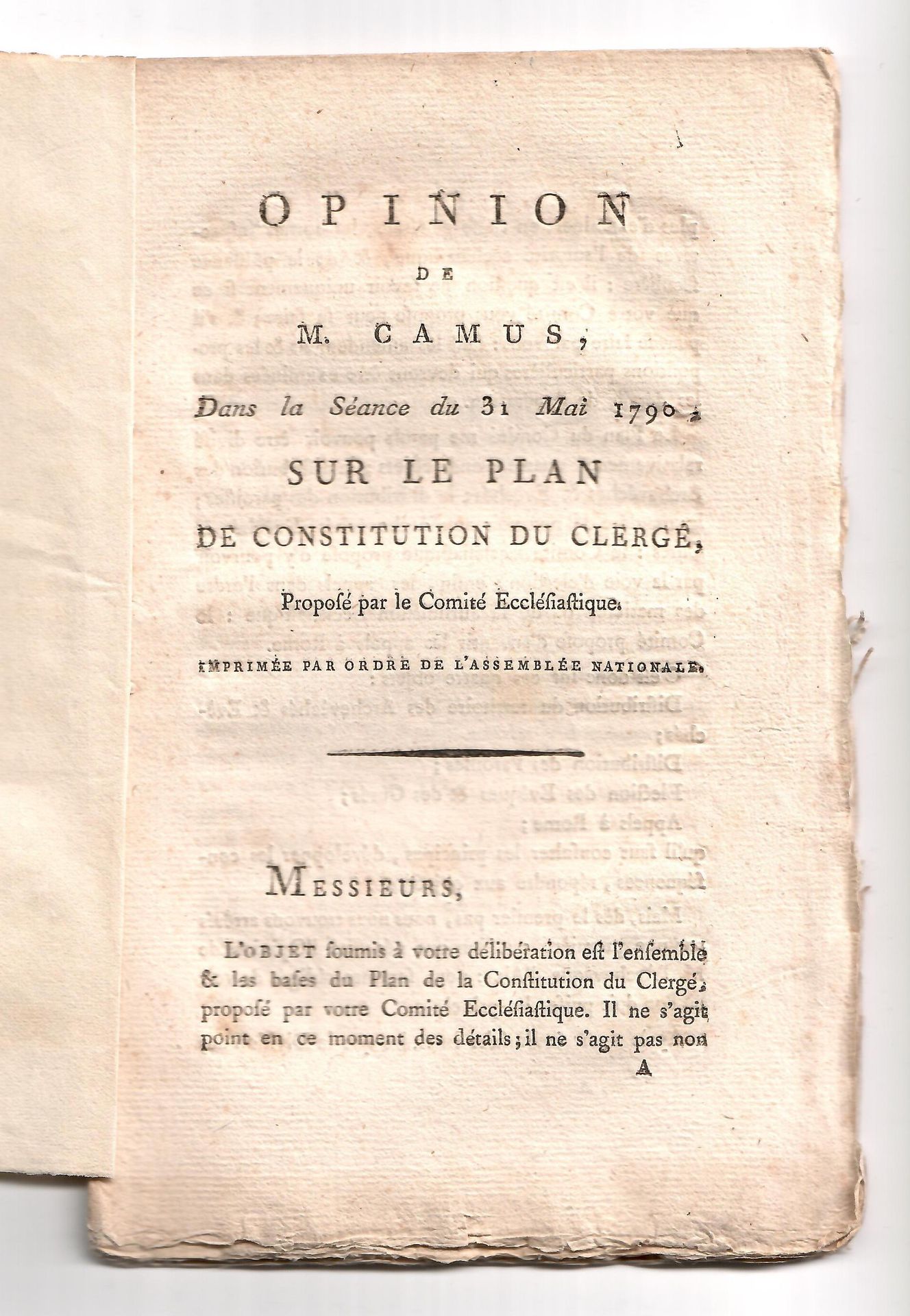 Null CONSTITUTION CIVILE DU CLERGÉ 179O. « Opinion de M. CAMUS, dans la séance d&hellip;
