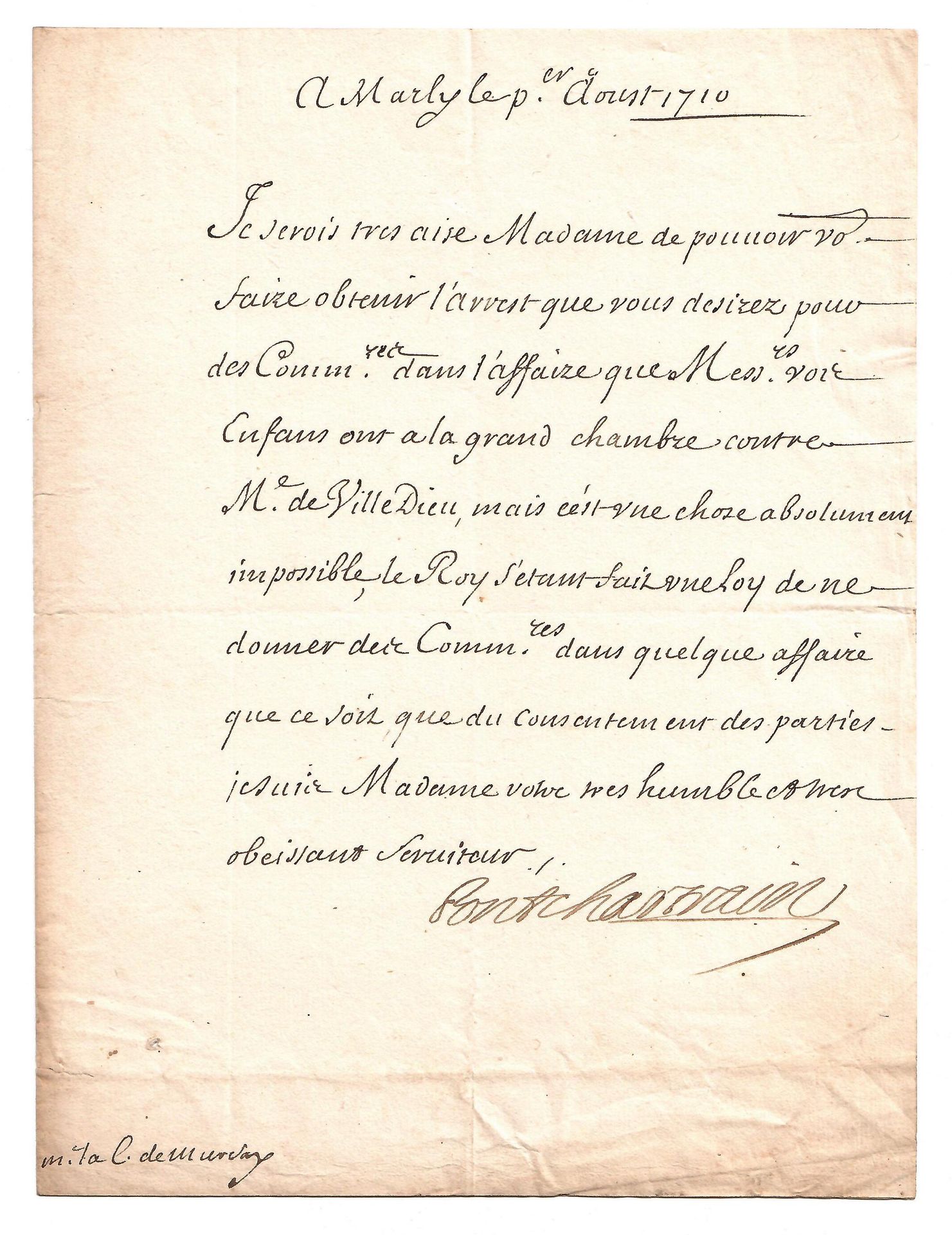 Null Castillo de MARLY-LE-ROI (78) Carta firmada por el Conde Louis PHÉLYPEAUX D&hellip;