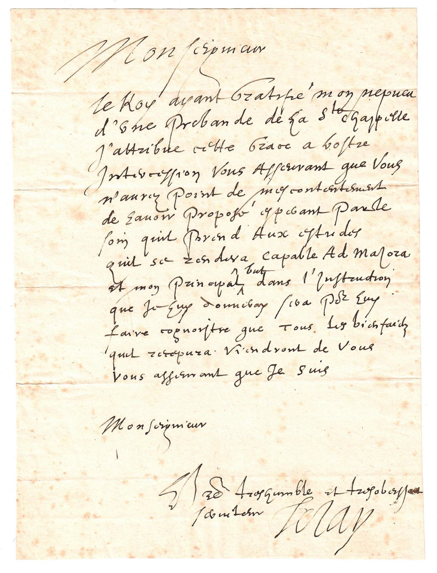 Null 吉-米歇尔-勒杰（1588-1674）学者，多语种圣经的出版商。巴黎议会的律师：A.S. LE JAY的信，1页，4页。S.L.N.D.: "..国王&hellip;