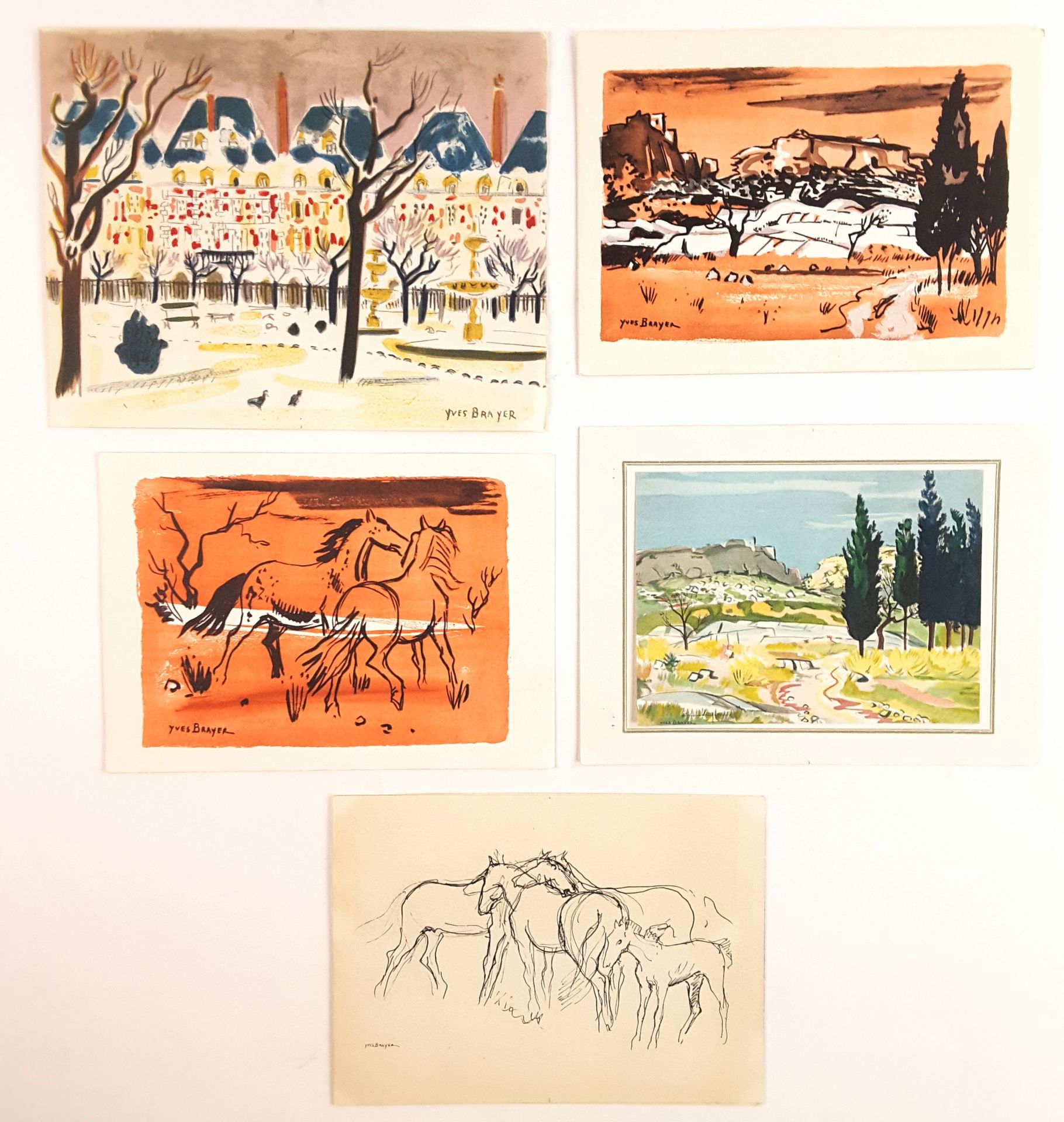 Null BEAUX-ARTS – Yves BRAYER (1907-1990, peintre) / Ensemble de 7 cartes de vœu&hellip;