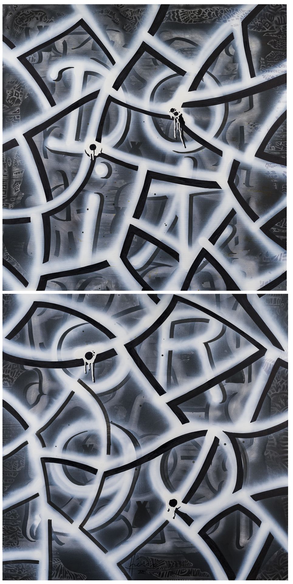 Jean-Antoine HIERRO (ne en 1960) 要么做，要么走，2015
布面混合媒体（双联画）
200 x 100 cm
转载于希罗目录，隐&hellip;