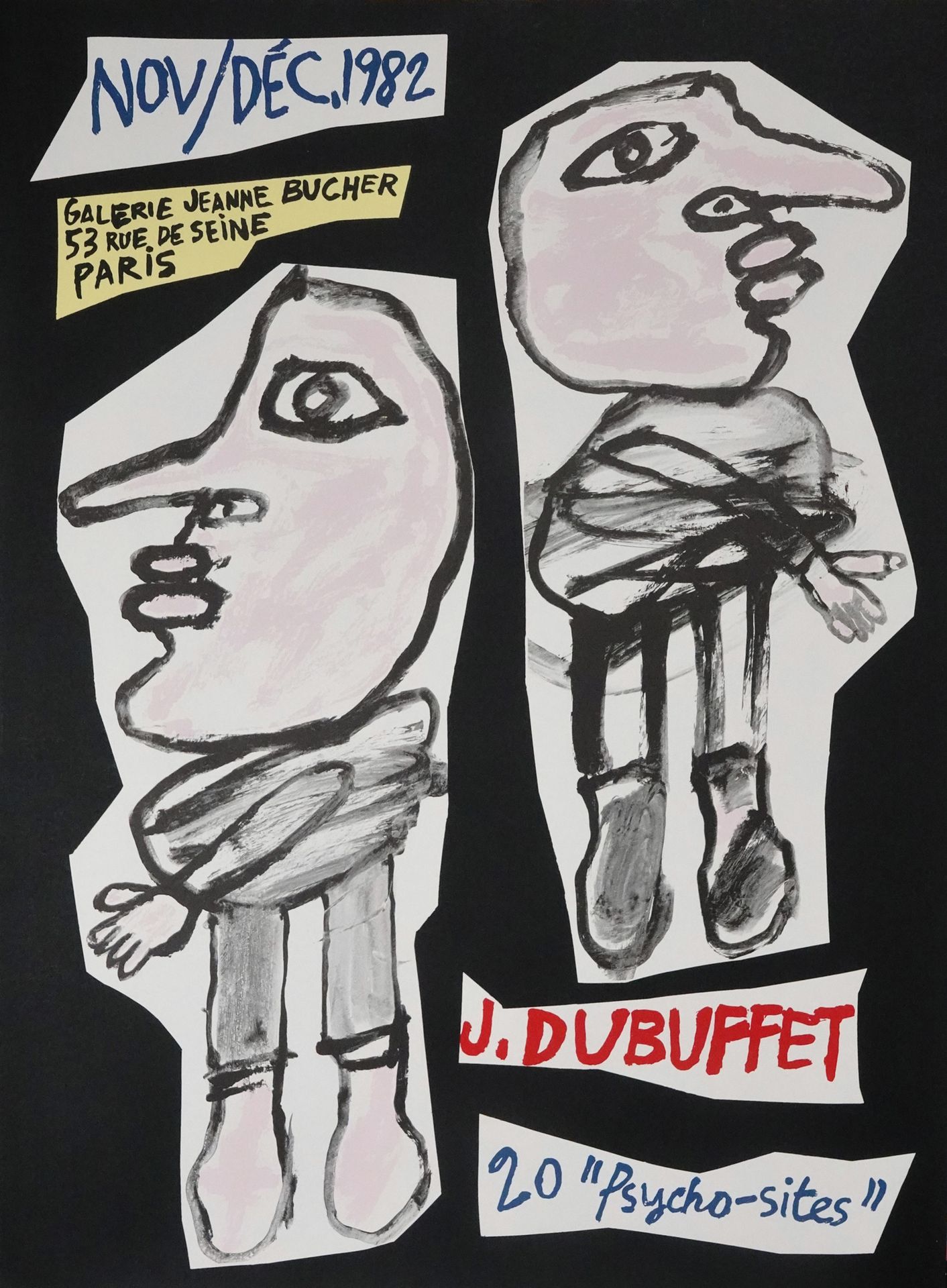 Jean DUBUFFET (1901-1985), d'après 20个心理站点，1982
在让娜-布赫画廊举办的展览的海报
53 x 72 cm