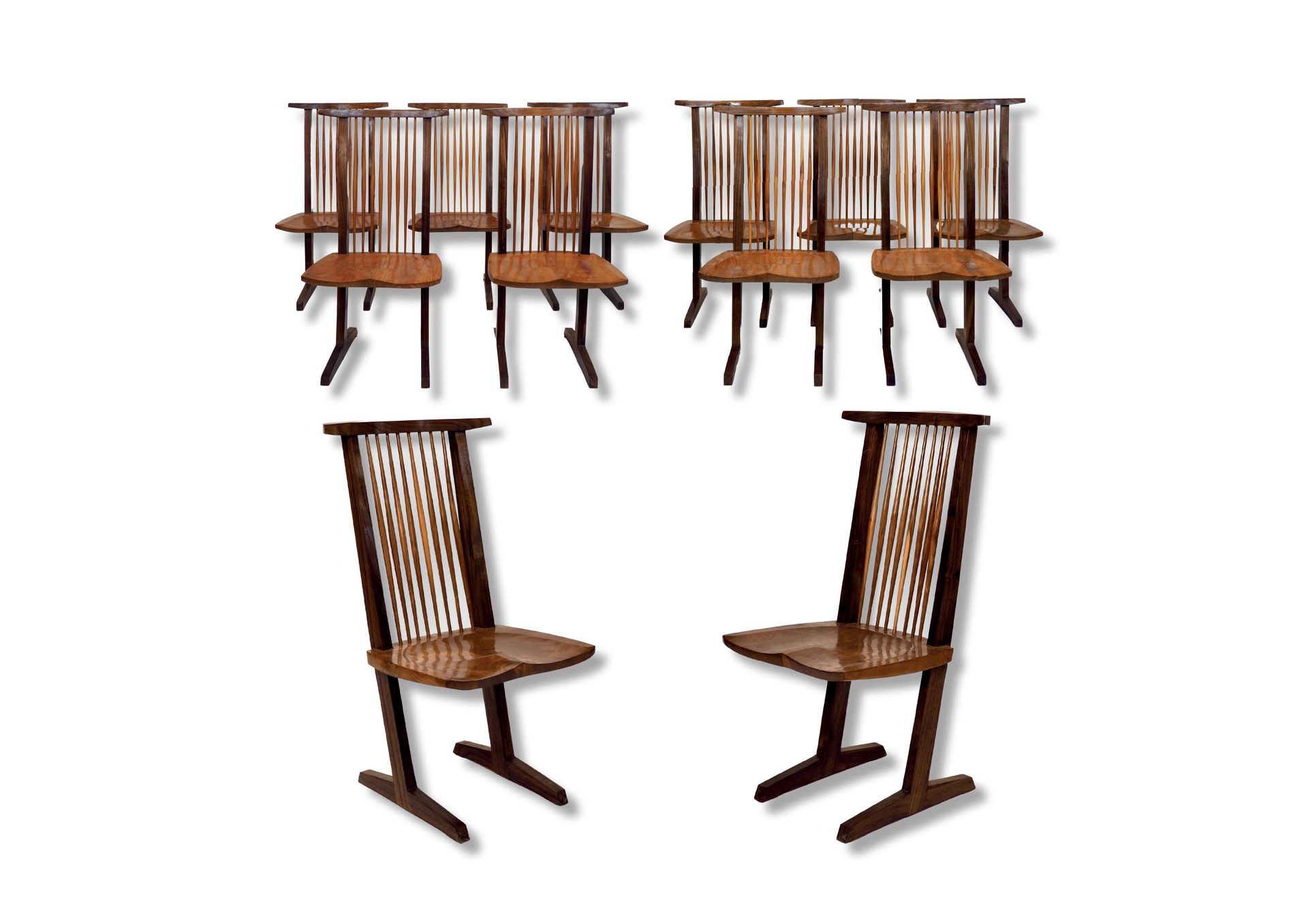 Georges NAKASHIMA (1905-1990), D'APRÈS 
科诺伊德椅子，约1960年



十二把胡桃木和白胡桃木椅子组成的套房



高&hellip;