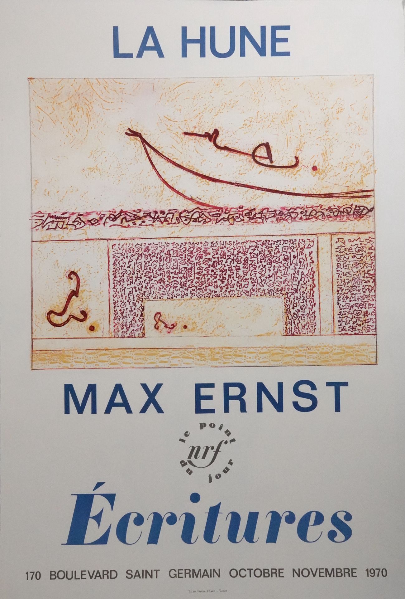 Max ERNST (1891-1976) 石版画海报，1970年
为巴黎Galerie la
Hune的 "écritures "展览制作的彩色石版画
72 &hellip;