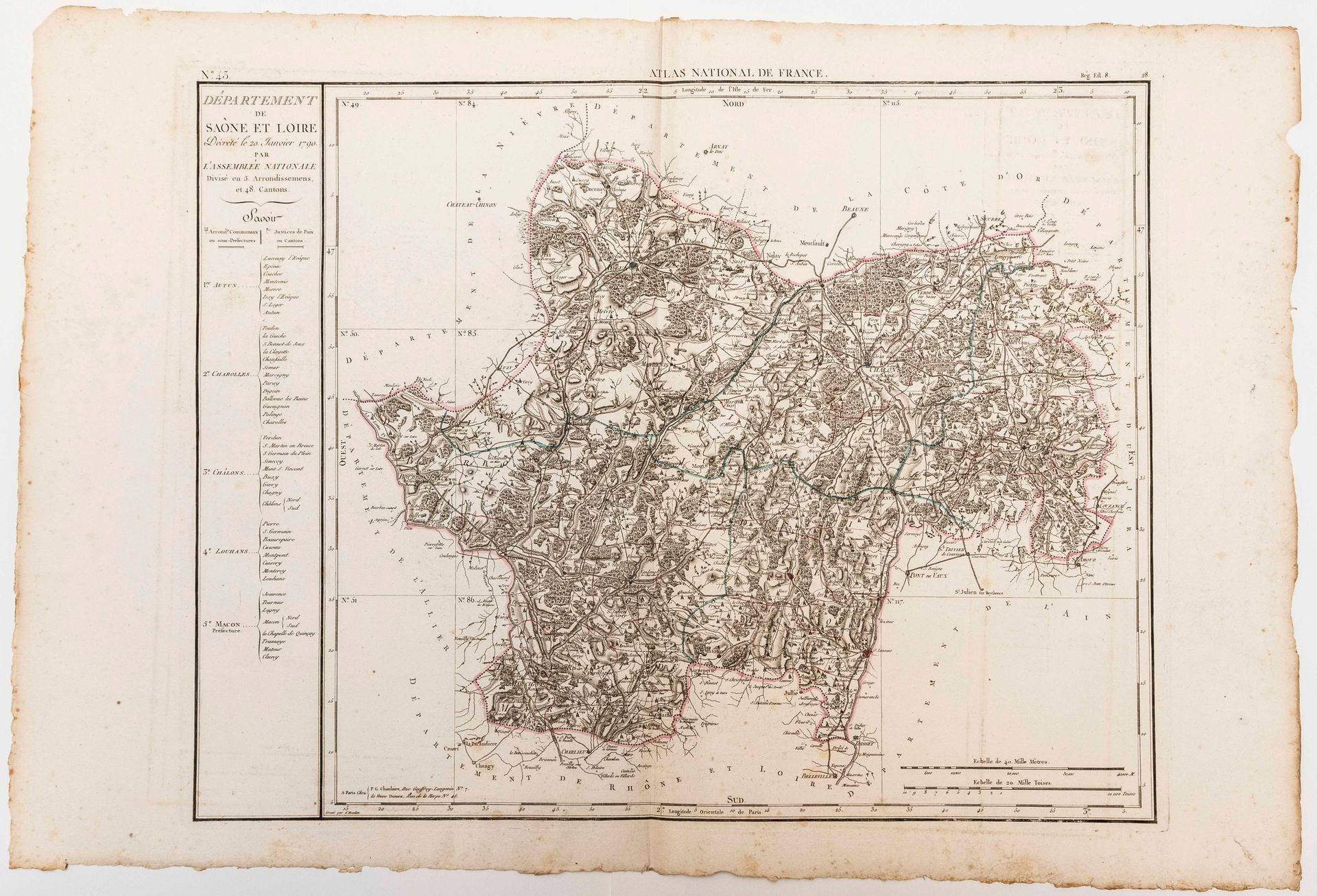 Null 300 - Saône-et-loire.SAÔNE-ET-LOIRE省地图，1790年1月20日由国民议会颁布。法国国家地图集，根据领土的新划分，于&hellip;