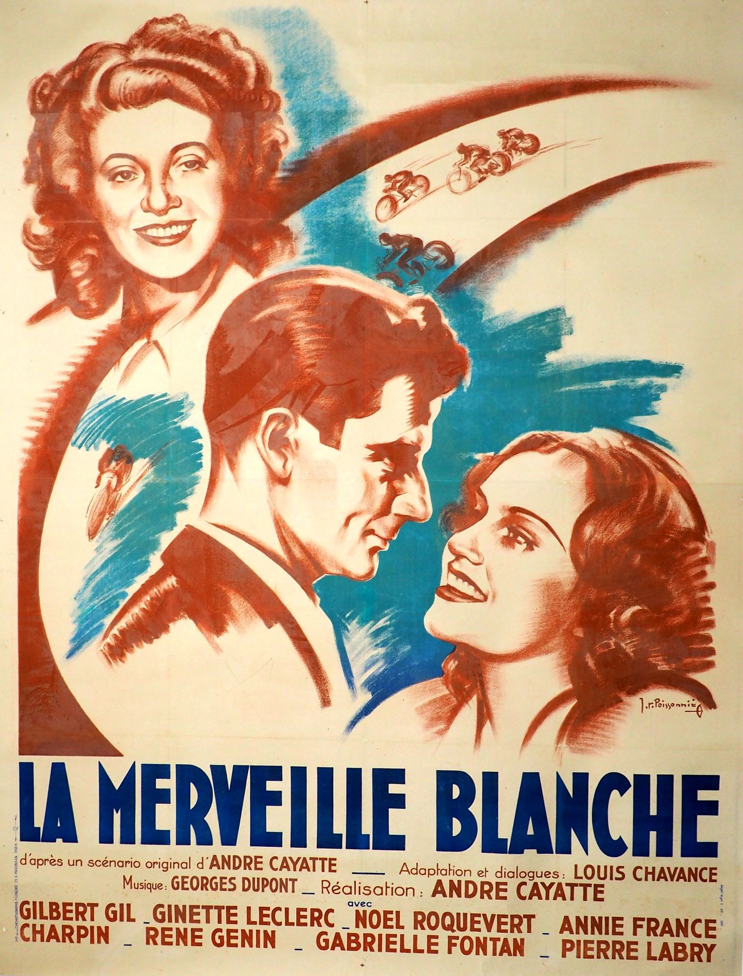 Null 骑自行车/电影院/跑道/卡亚特/罗克沃特。1946年André Cayatte的电影 "La merveille blanche "的极好的海报...&hellip;