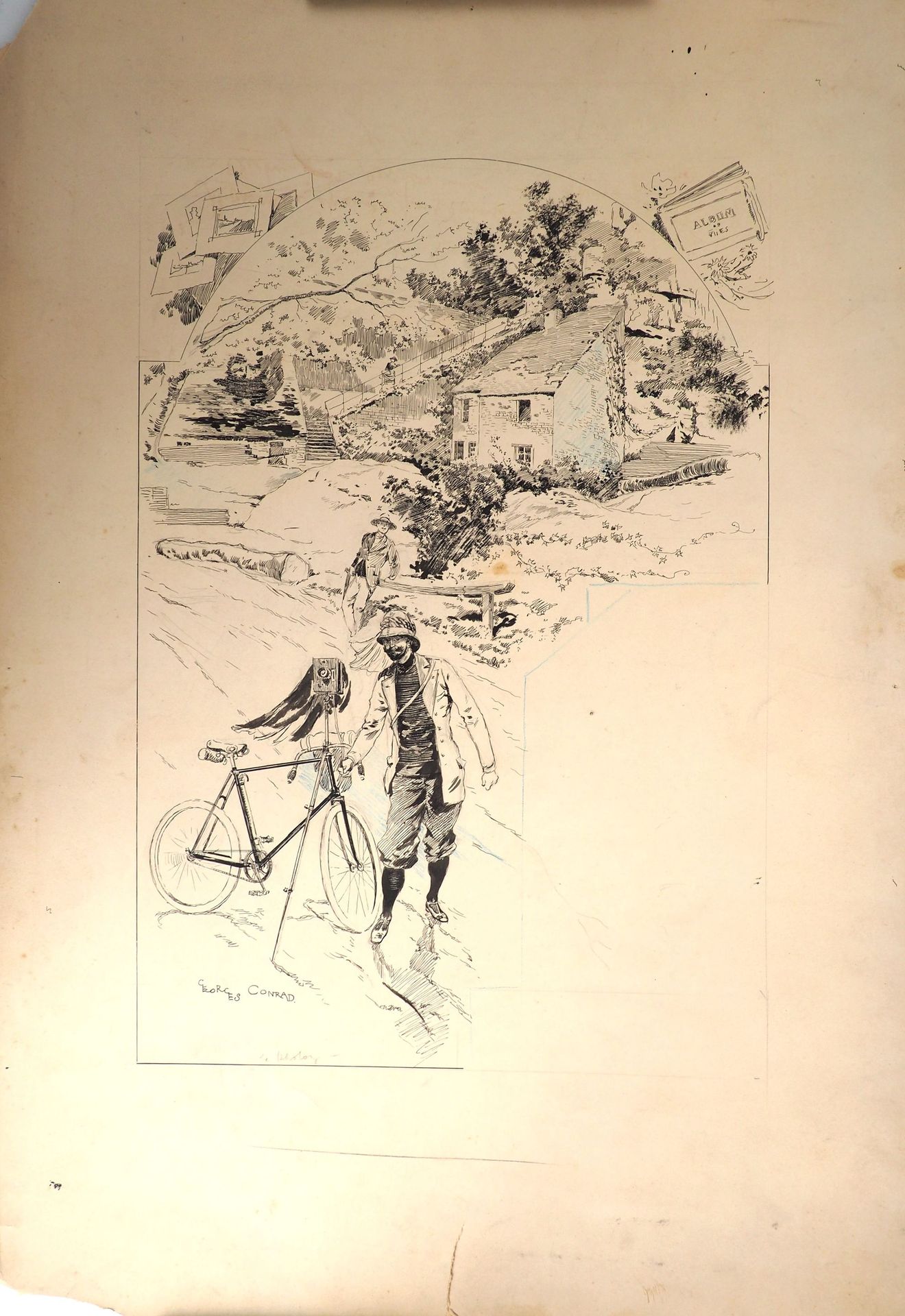 Null 骑行/摄影/康拉德。伟大的插画家乔治-康拉德（1874-1936）签署的极好的印度墨水原画，他是奥贝维利耶人。随着第一辆自行车为他们插上了翅膀，带着他&hellip;