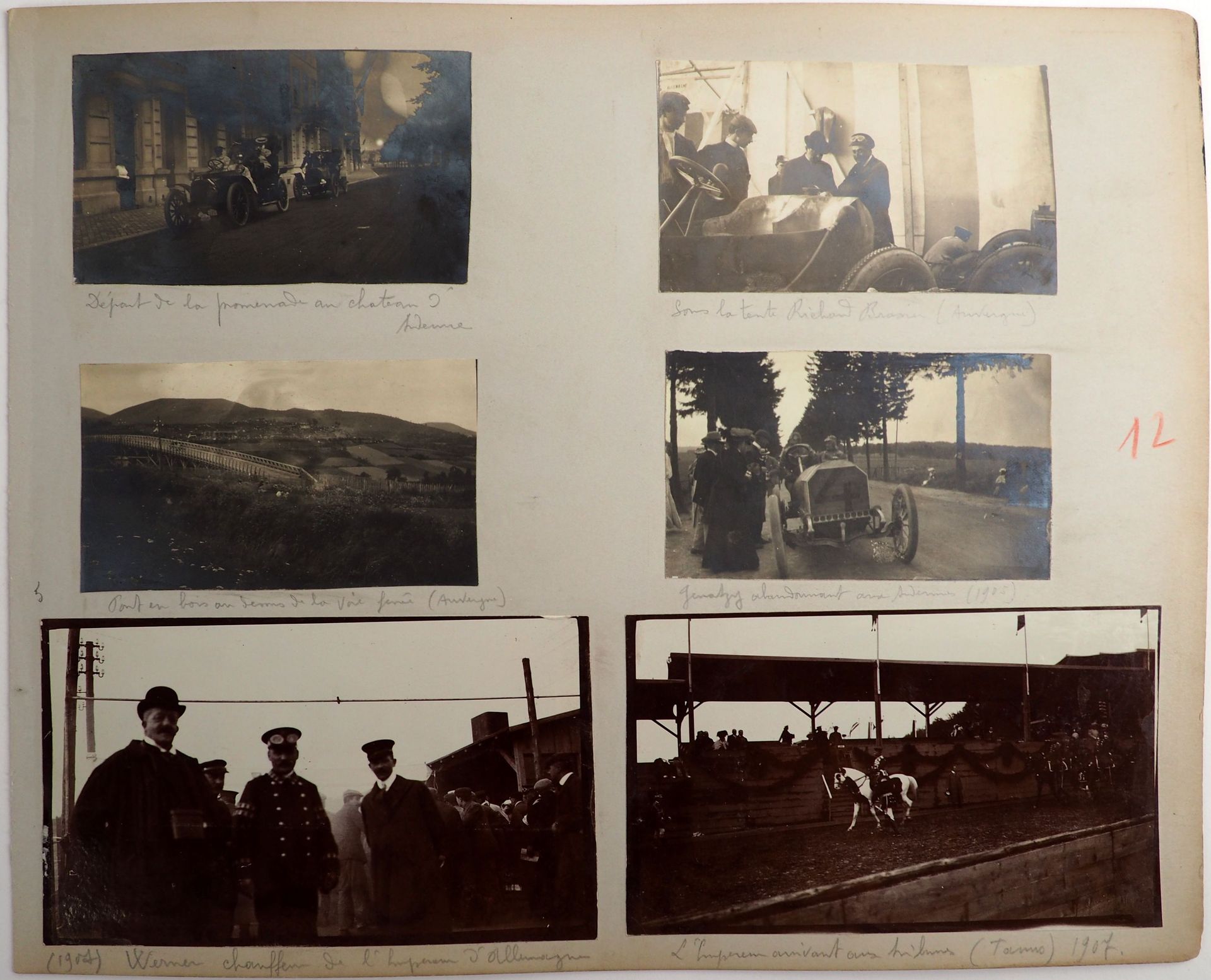 Null 汽车/史前/白羊座/赖特/维纳/皇帝/杰纳兹。一套16张原始层压照片（来自私人？)的两面，其中两张中号(1907年在陶努斯，皇帝骑马而来，御用司机维尔&hellip;