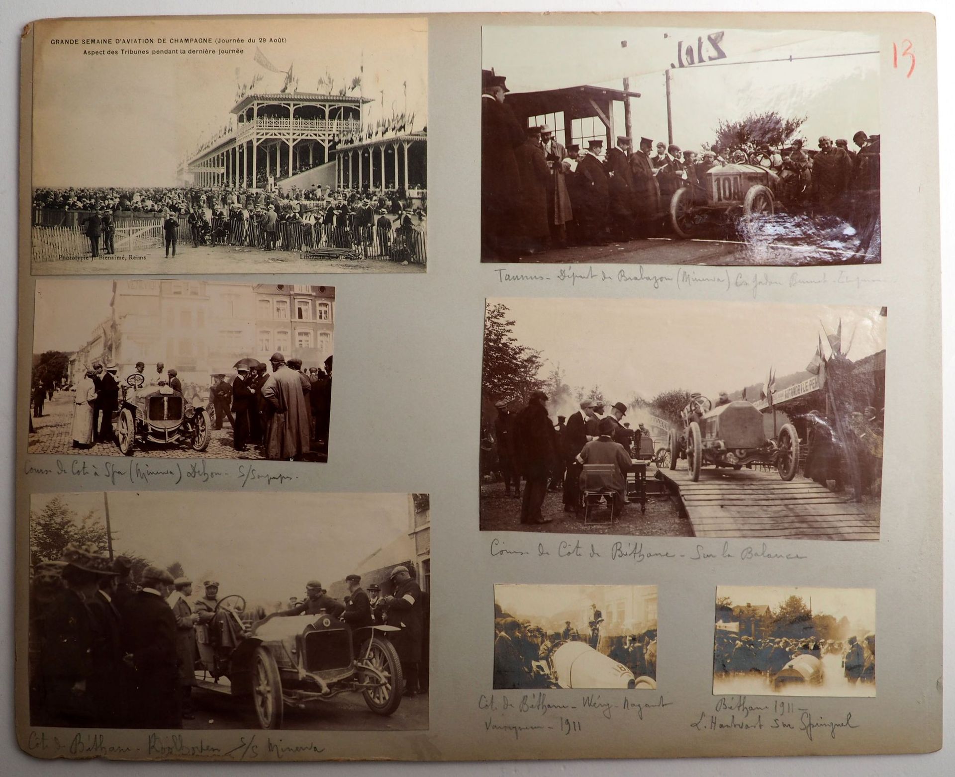 Null 汽车/航空/史前史/Bethane/Circuit de Champagne。在4张1909年8月29日香槟赛道的层压航空cpa照片旁边（勒布朗、法尔&hellip;