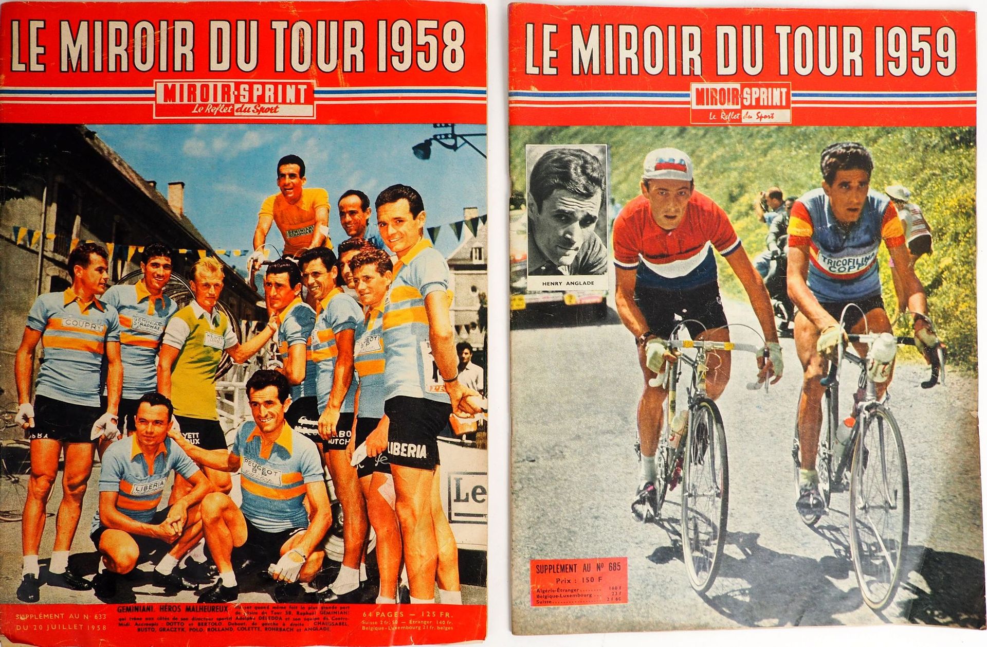 Null 骑车/旅游。两期 "Miroir du Tour 1958和59 "的《Miroir Sprint》特刊。第633期和第685期的补编