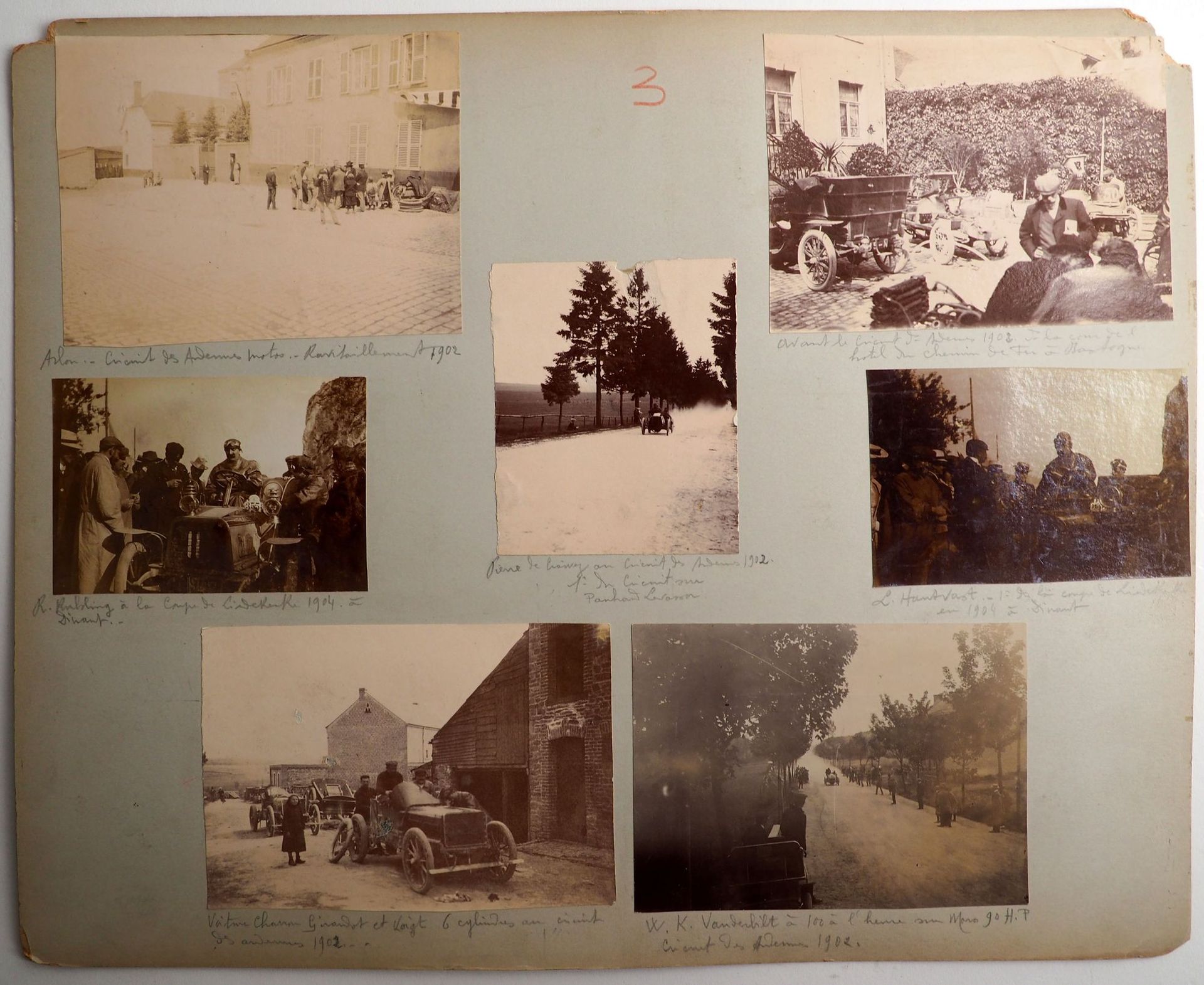 Null 汽车/史前/阿登/范德比尔特/利德克尔克/一套13张原始照片（由私人拍摄），层压，正面和背面，a）Circuit des Ardennes 1902（&hellip;