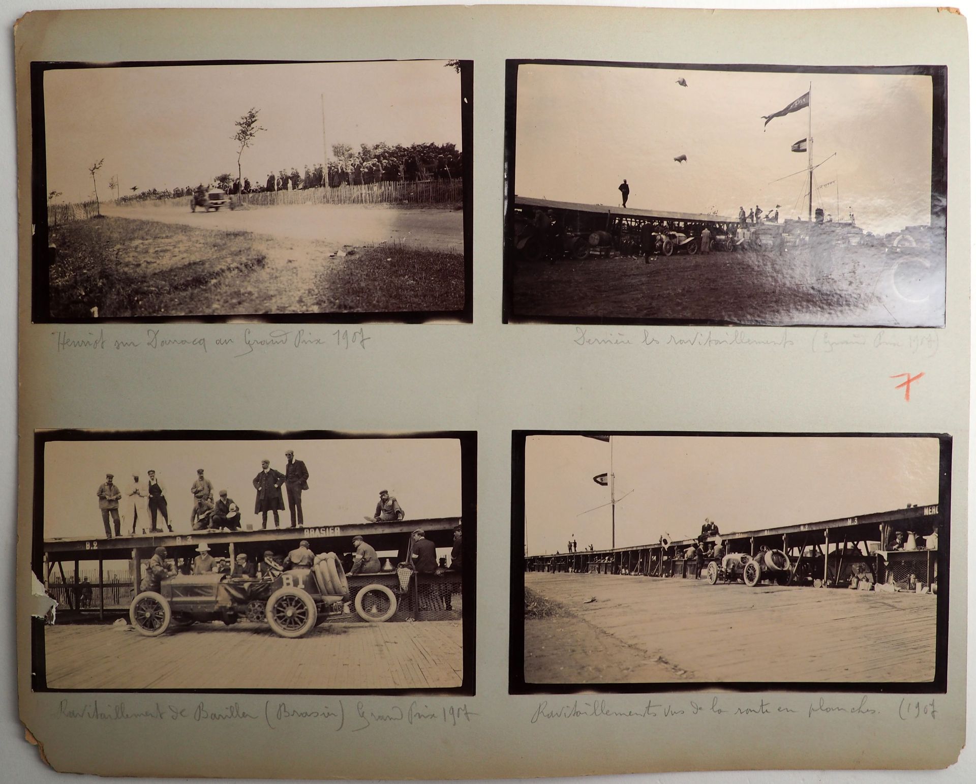 Null 汽车/史前史/迪普/米其林。一套8张原始照片（来自私人？）粘贴在一个漂亮的尺寸（9x14）的两面，主要是关于1907年迪耶普大奖赛的。随着巴里勒（Br&hellip;