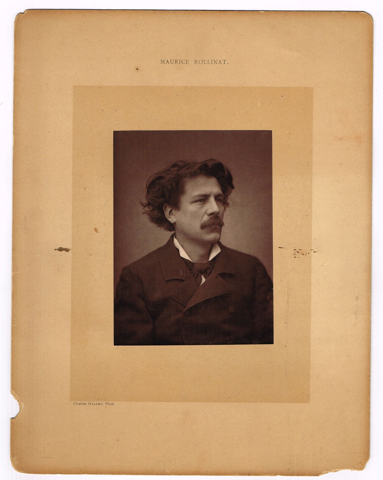 Null 莫里斯-罗利纳（1846-1903，诗人和音乐家）/查尔斯-加洛特的原始照片（10.5 x 14.3厘米，安装在24 x 31厘米的纸板上，纸板的两面&hellip;