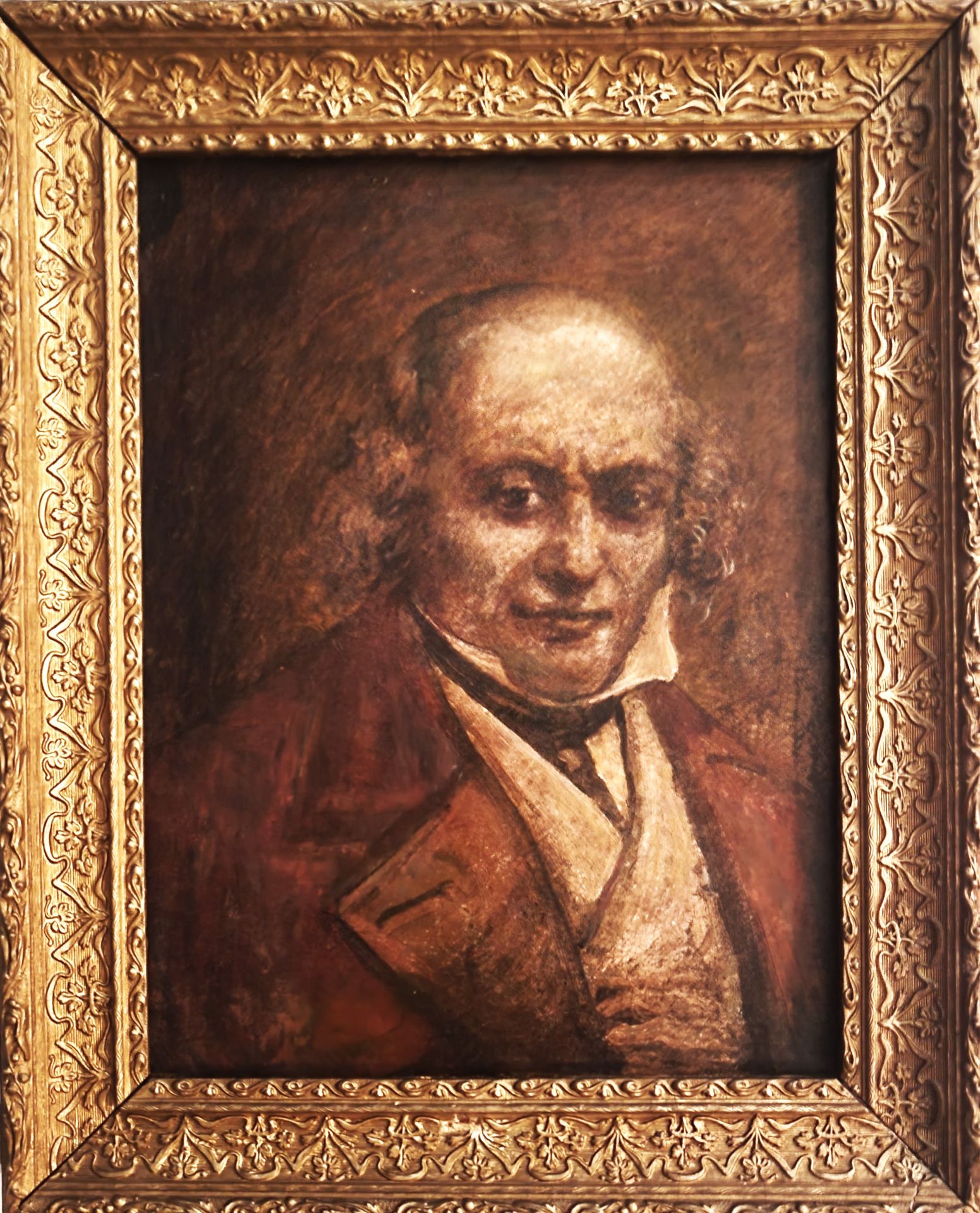 Null 皮埃尔-让-德-贝朗热（1780-1857，吟游诗人）/原始时期肖像（19世纪中叶）：布面油画（25 x 34厘米，背面可见修复痕迹），带框