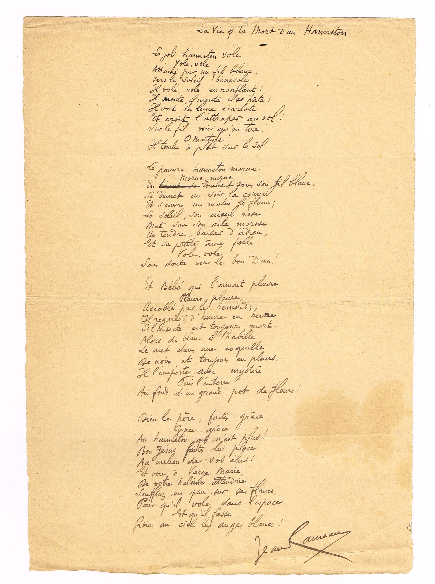 Null LANDES (40) - Jean RAMEAU (Gaas 1858-1942, poet) / Autograph manuscript of &hellip;