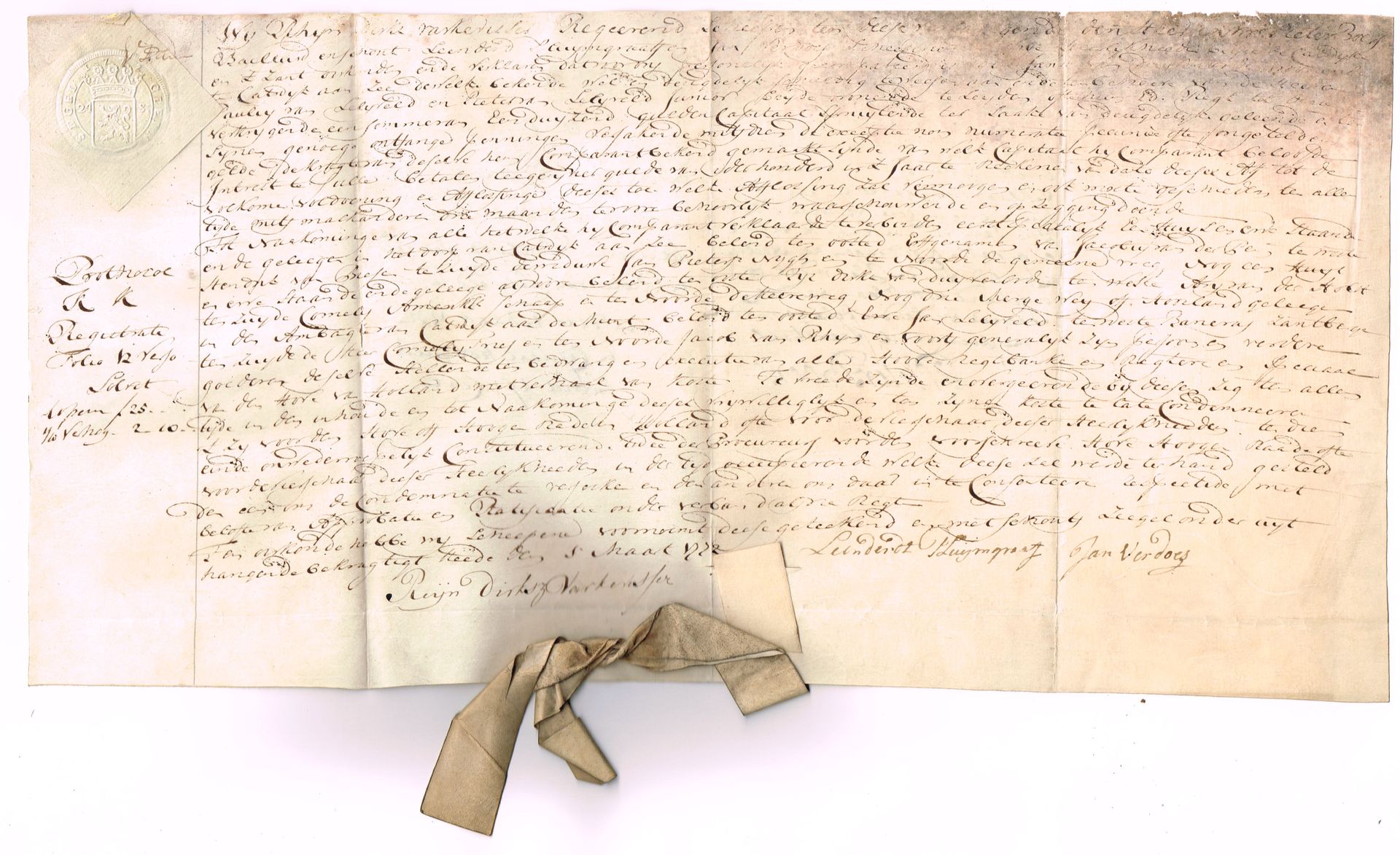 Null NETHERLANDS - POLDER / Charter on vellum (38 x 19 cm) with dry seal: Sale i&hellip;