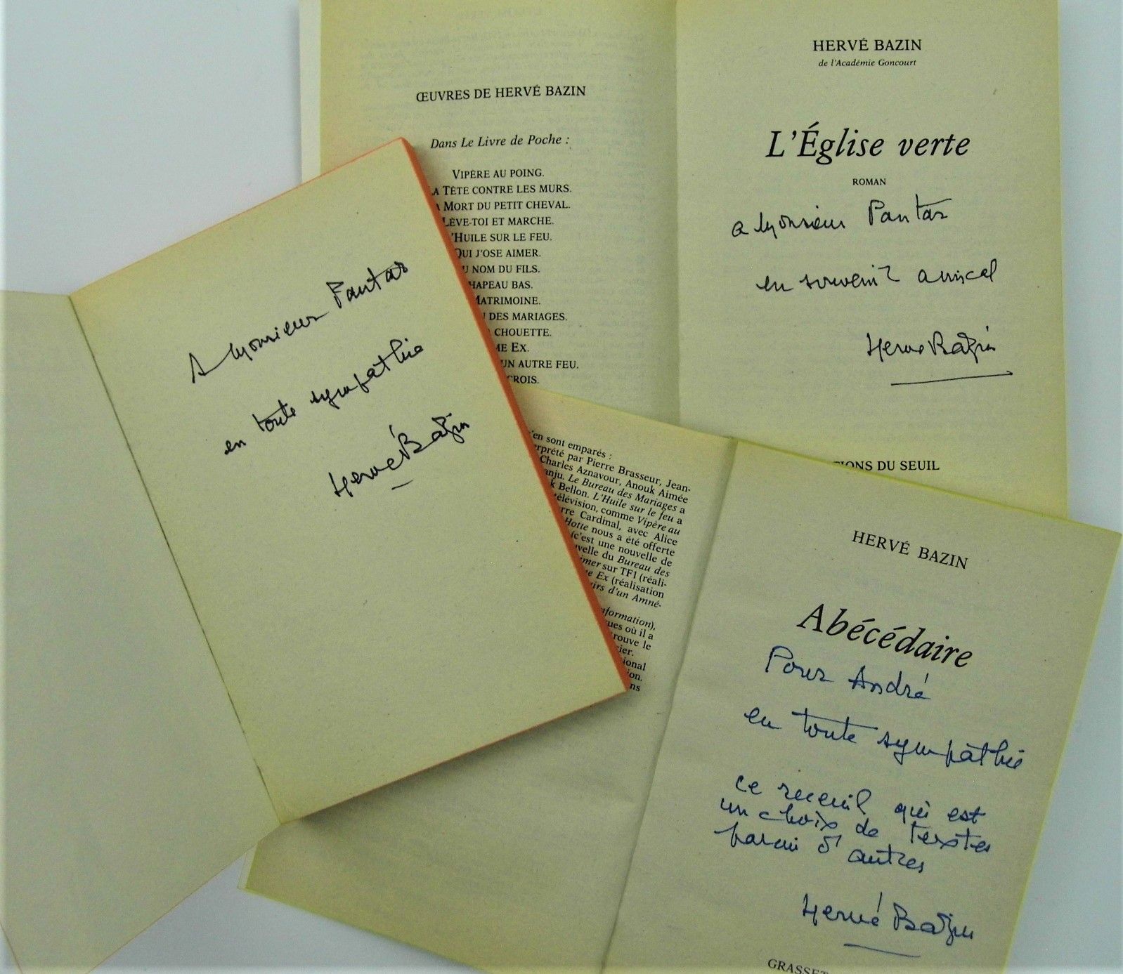 Null Hervé BAZIN (1911-1996) / Suite of 3 books dedicated and signed by his hand&hellip;