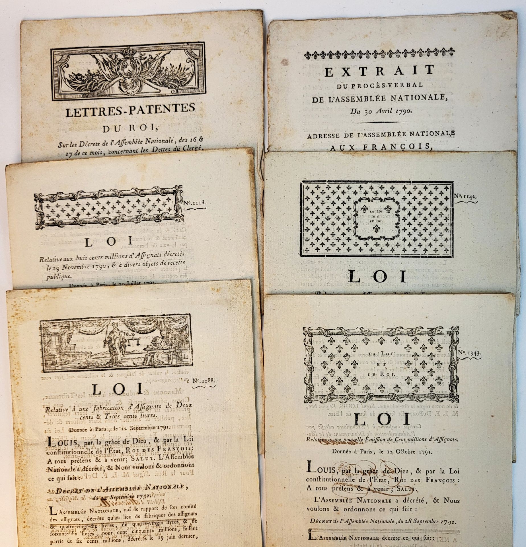 Null ASSIGNATS - METZ (Moselle) / Set of 8 printed documents 1790-1791 (at the W&hellip;