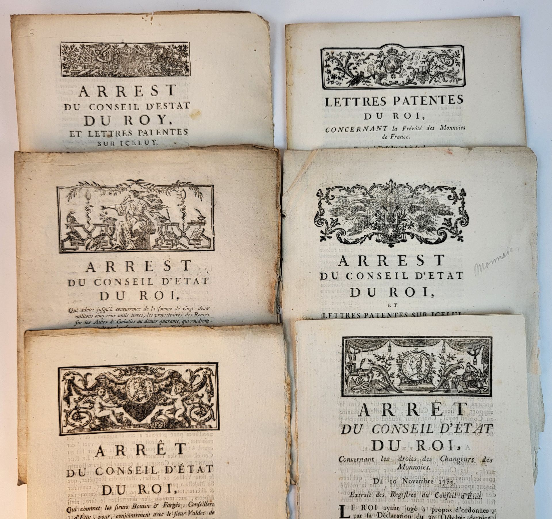 Null CURRENCIES - Ancien-Régime / Set of 11 prints 1738-1789 (printed in Paris),&hellip;