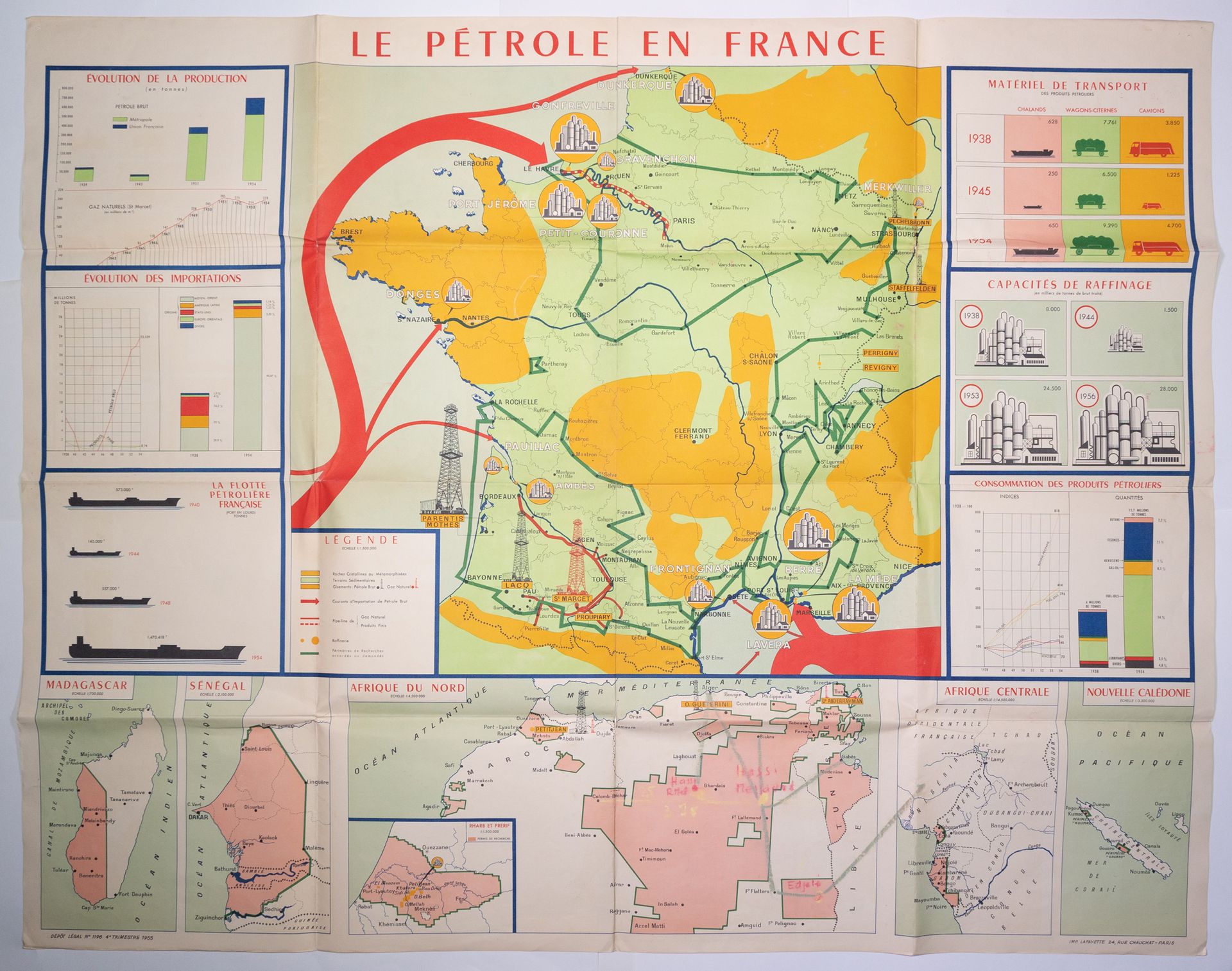Null 法国的石油工业。1955年和1962年。2张室内海报："法国的石油 "生产趋势，进口趋势，法国石油舰队。
设备和运输，炼油能力，石油产品的消费。法国、&hellip;